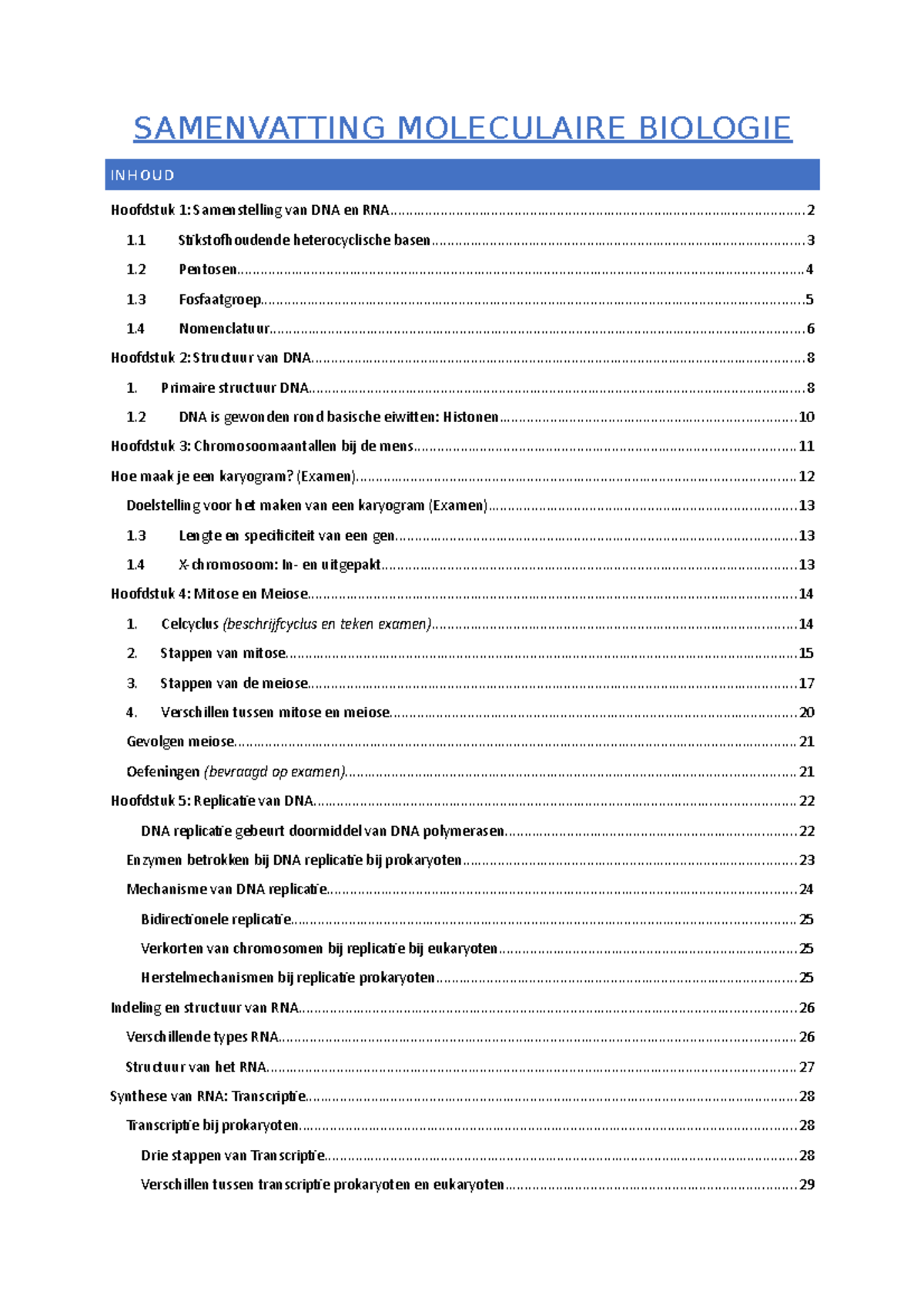 Samenvatting Moleculaire Biologie - SAMENVATTING MOLECULAIRE BIOLOGIE ...