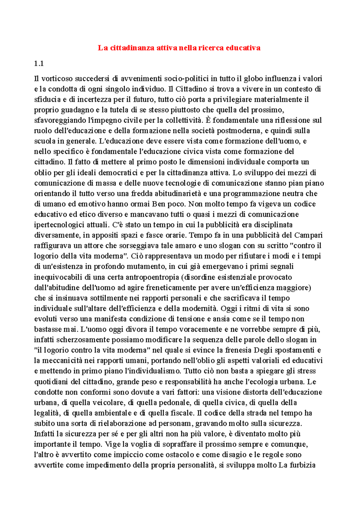 La cittadinanza attiva nella ricerca educativa