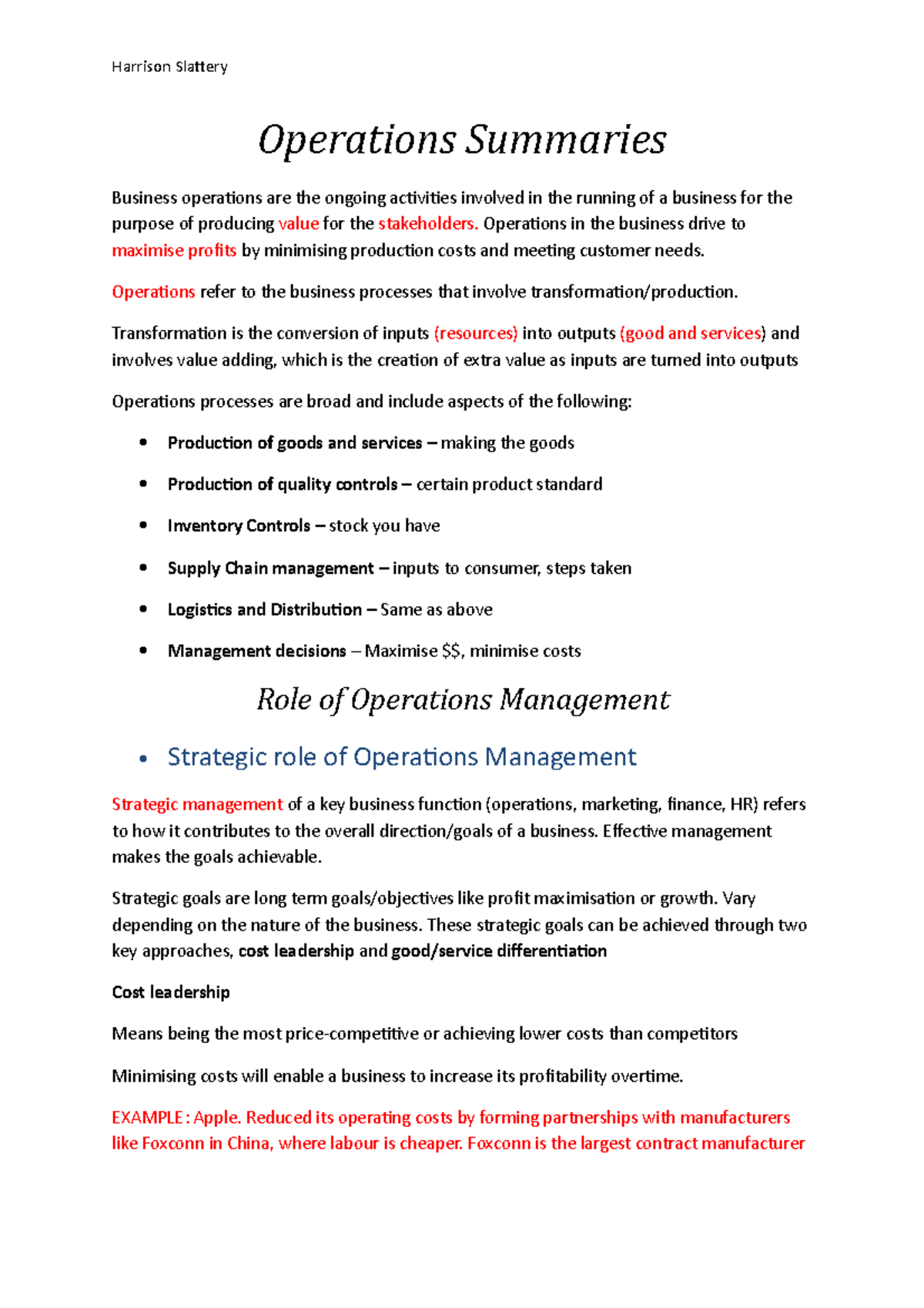 Business Study Notes - Operations Summaries - Operations Summaries ...