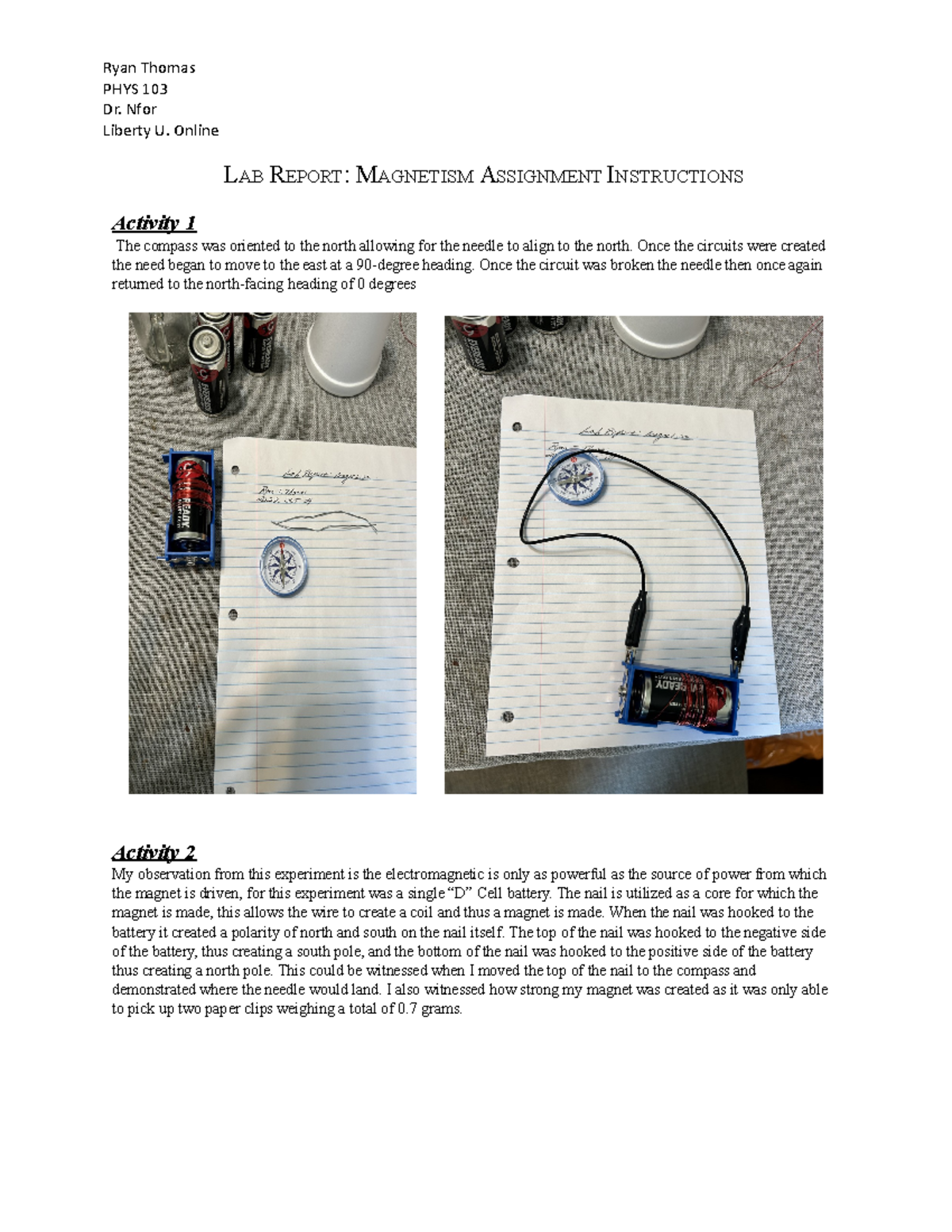 lab report magnetism assignment