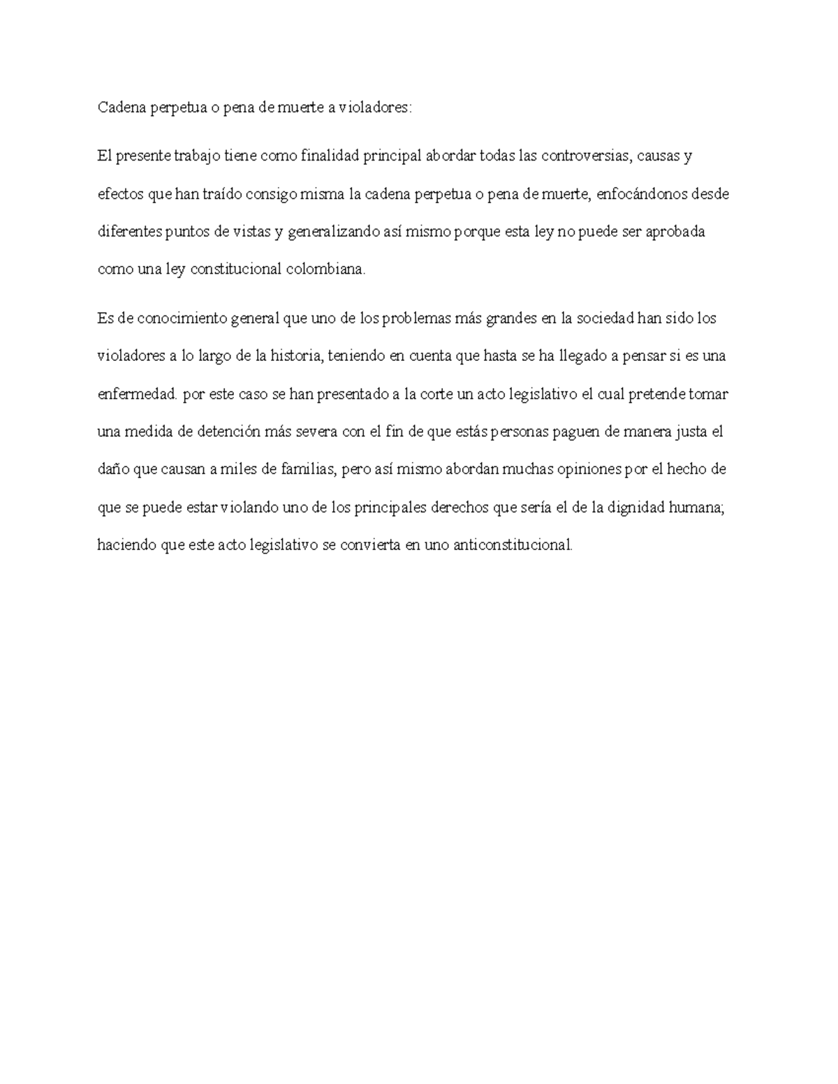 la cadena perpetua en Colombia un castigo a los abusadores sexuales y