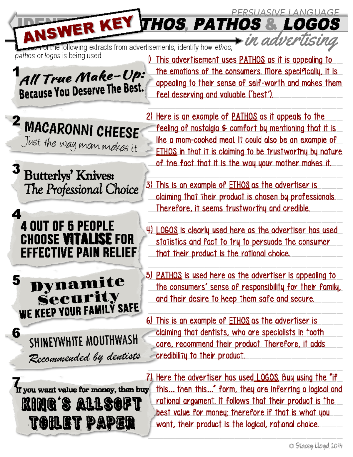 8A-English-Tues-5 5-Answer-key-to-Understanding-Ethos-Pathos-Logos - ©  Stacey Lloyd 2014 " - Studocu