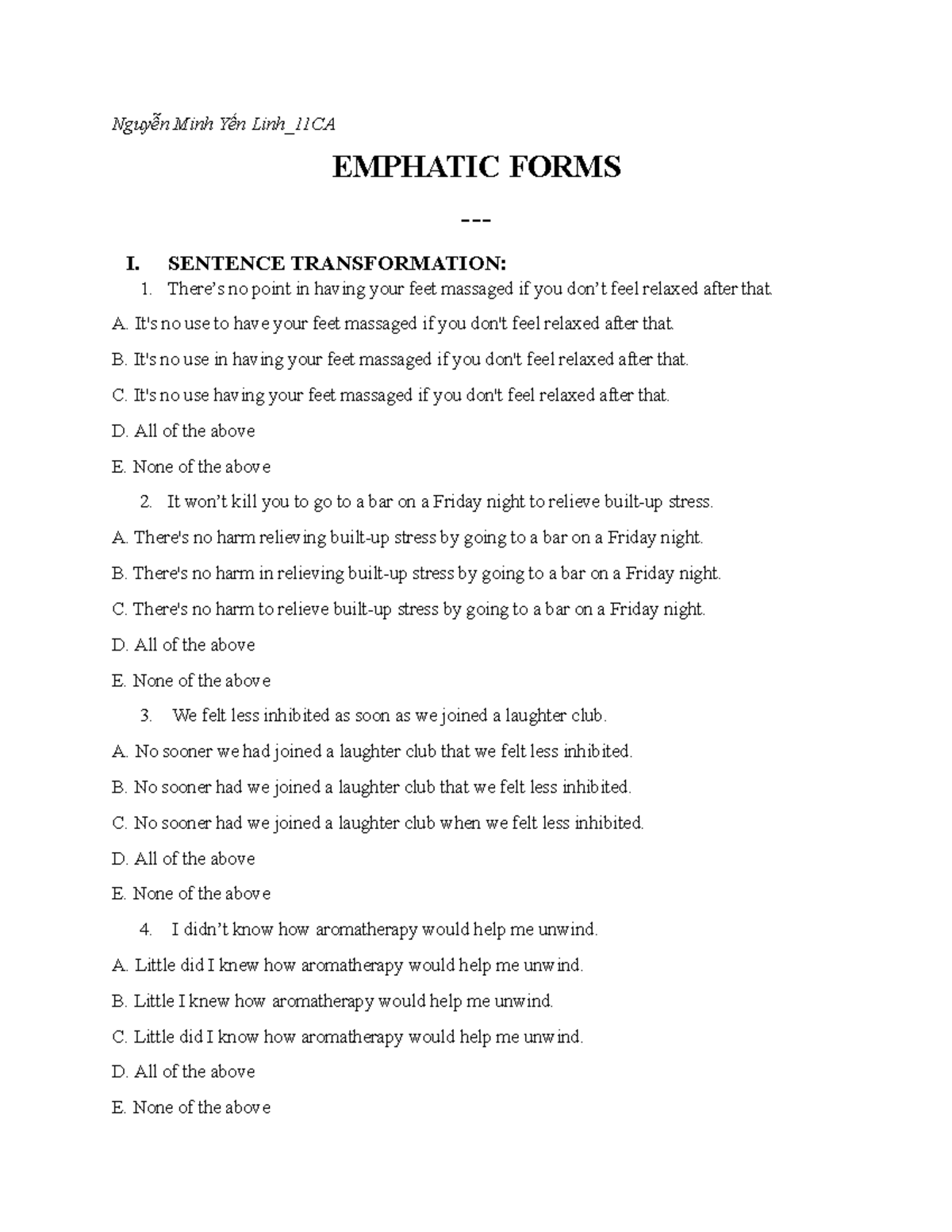 Emphatic Forms Practice - Nguyễn Minh Yến Linh_11CA EMPHATIC FORMS - I ...