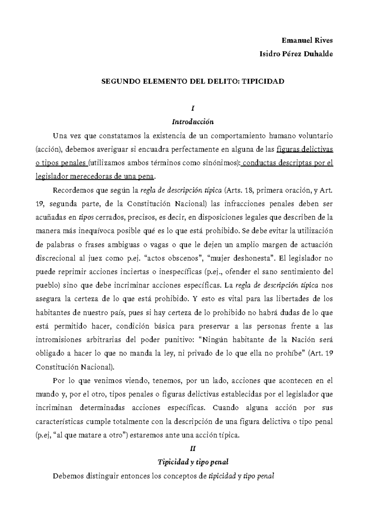 Teoría del delito. Tipicidad - Emanuel Rives Isidro Pérez Duhalde ...