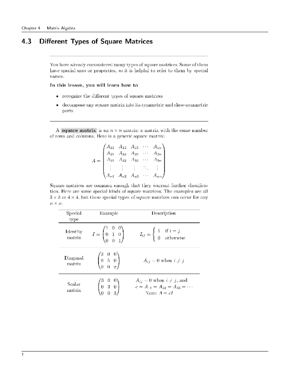 Blank of 4.3 Different Types of Square Matrices; Def Square Matrix ...