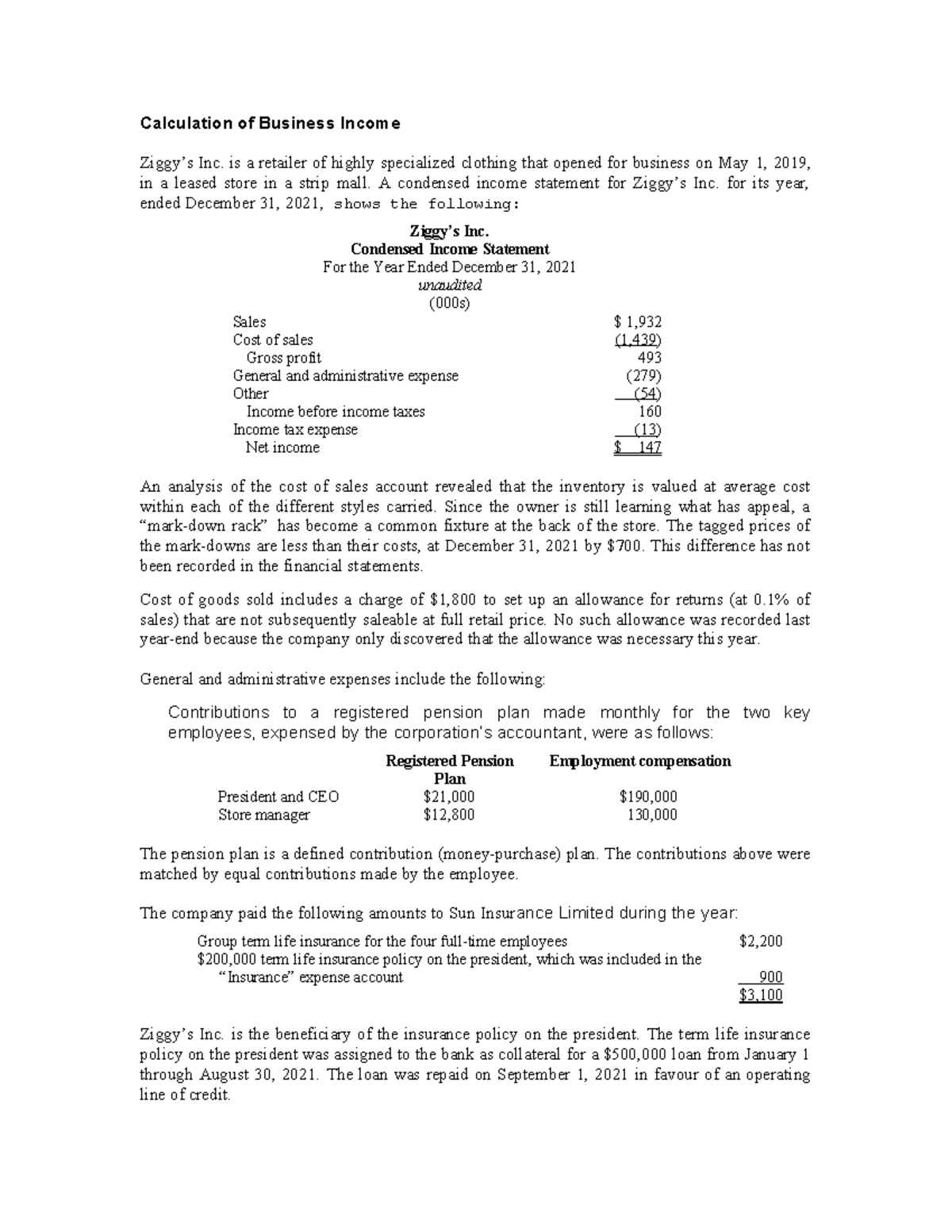 Group 4 - Calculation of Business Income - Calculation of Business ...