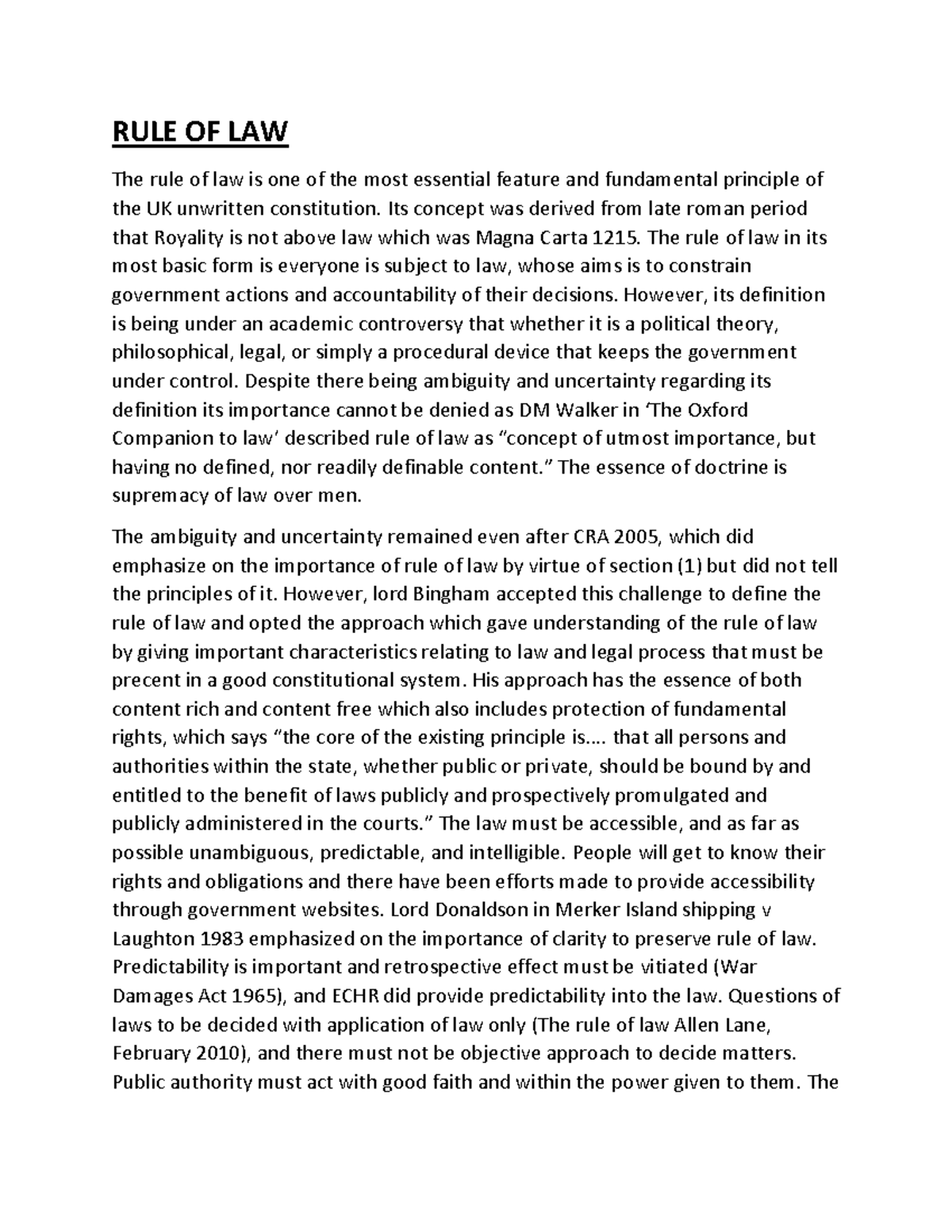 Doctrine of rule of law - These are my own summarised notes which had ...