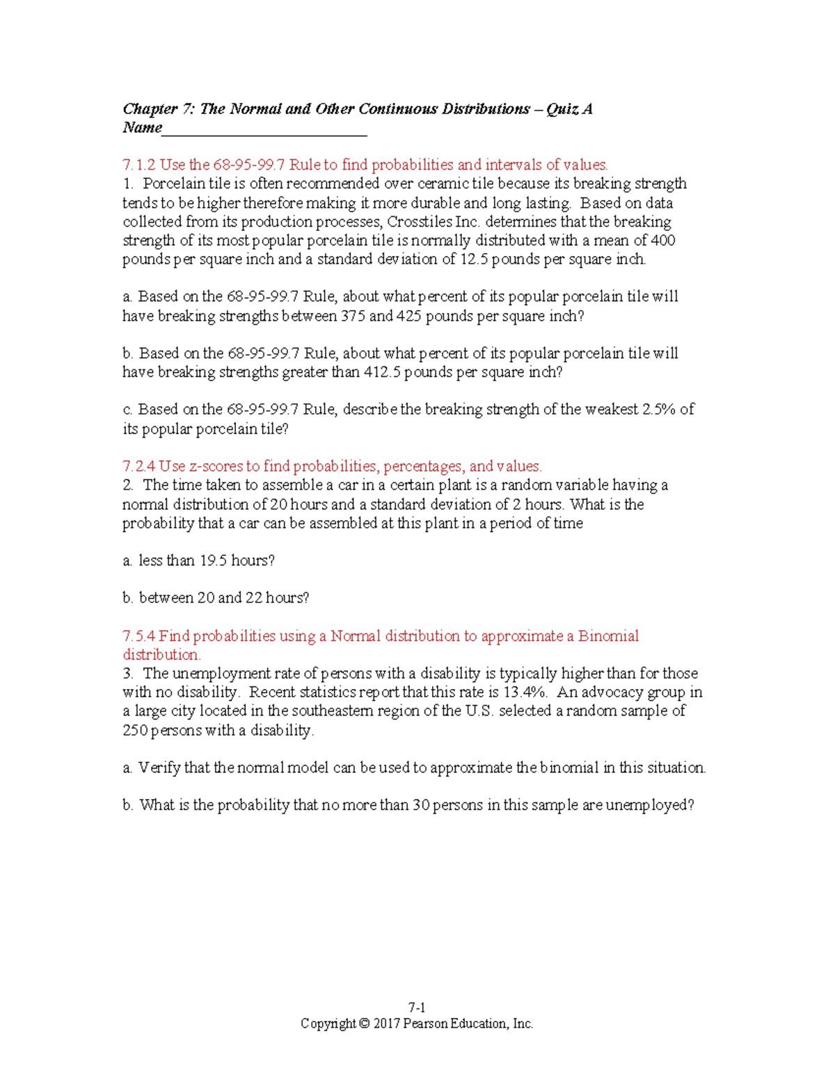 Chapter 7 The normal and other continuous distributions - 7- Chapter 7 ...