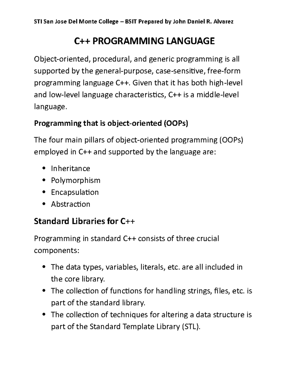 C++ Programming Language - C++ PROGRAMMING LANGUAGE Object-oriented ...