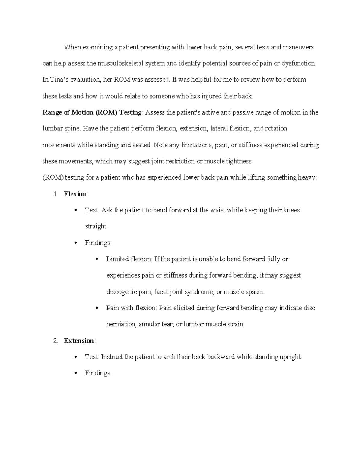Musculoskeletal Self Reflection - When examining a patient presenting ...