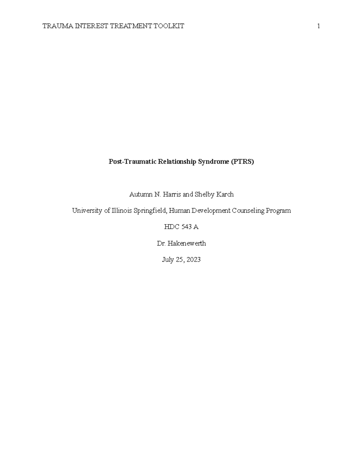 PostTraumatic Relationship Syndrome, Karch and Harris, Sum2023 Post