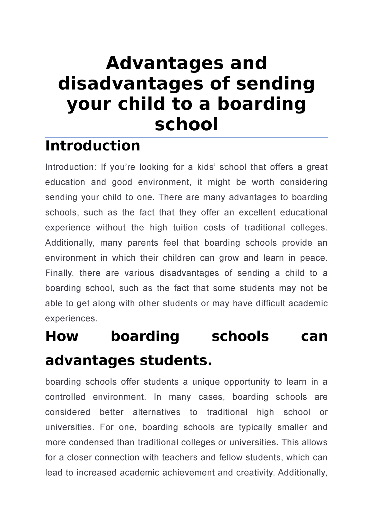 essay on advantages and disadvantages of boarding school
