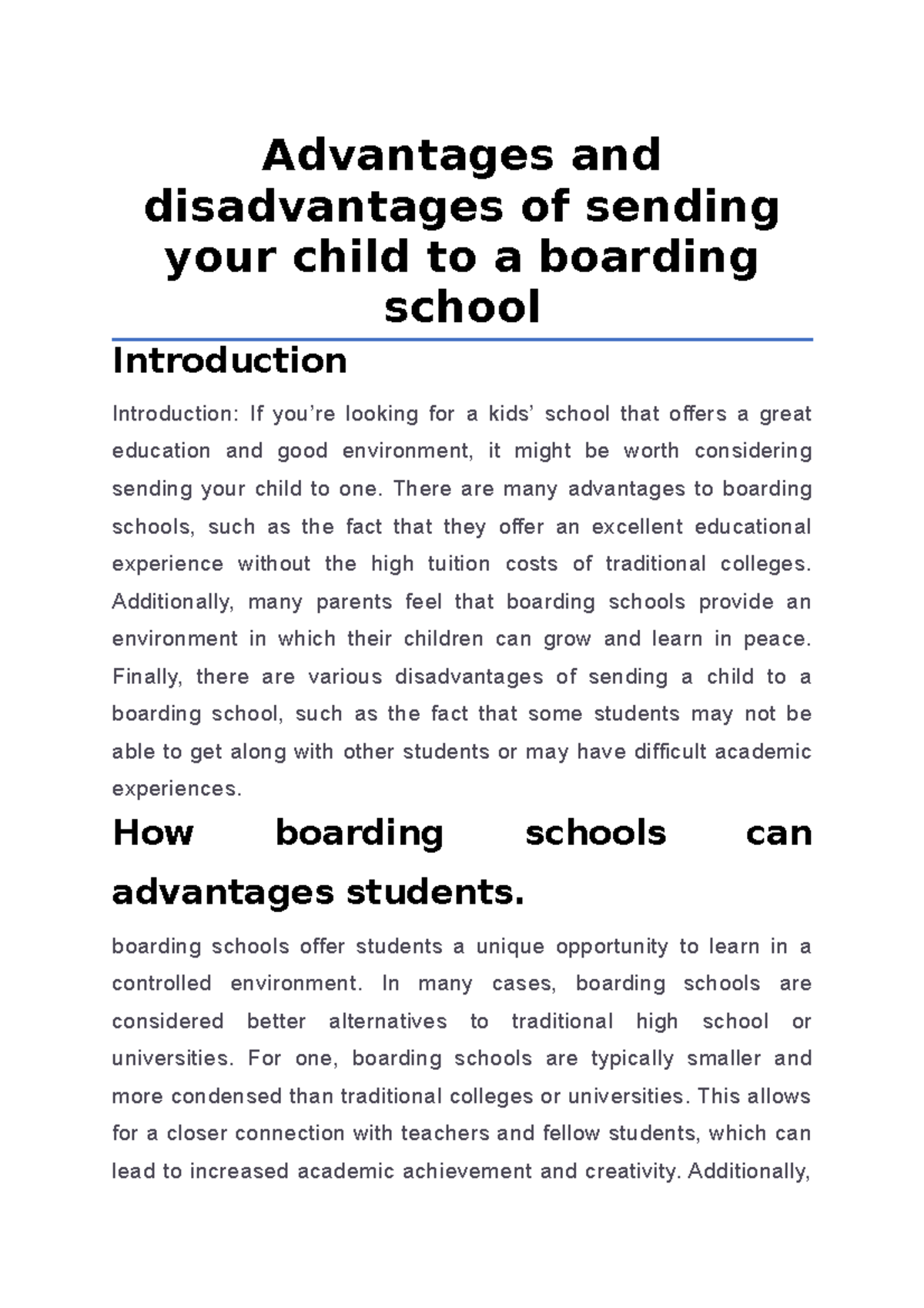 essay on boarding school advantages and disadvantages