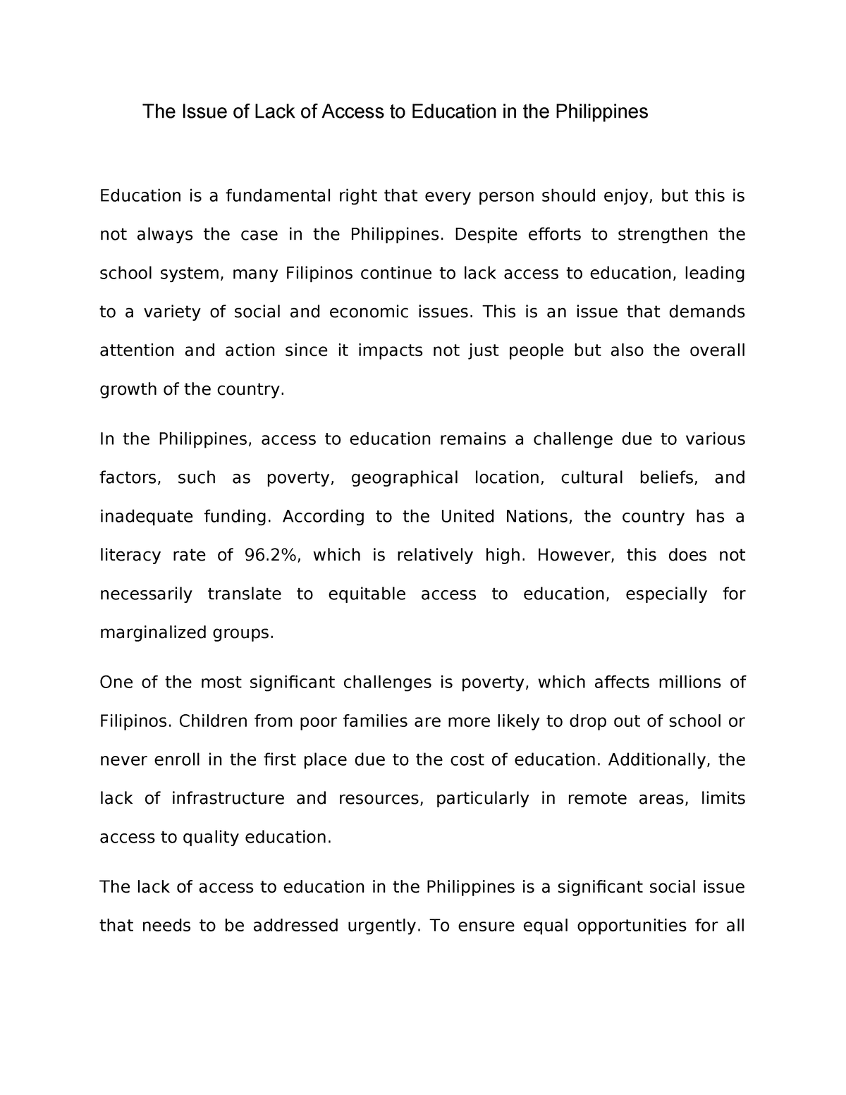 essay about lack of education in philippines