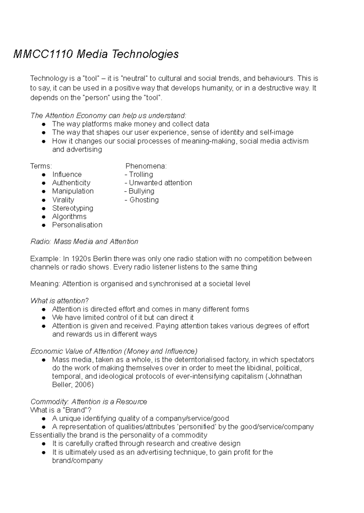 MMCC1110 Media Technologies Notes - MMCC1110 Media Technologies ...