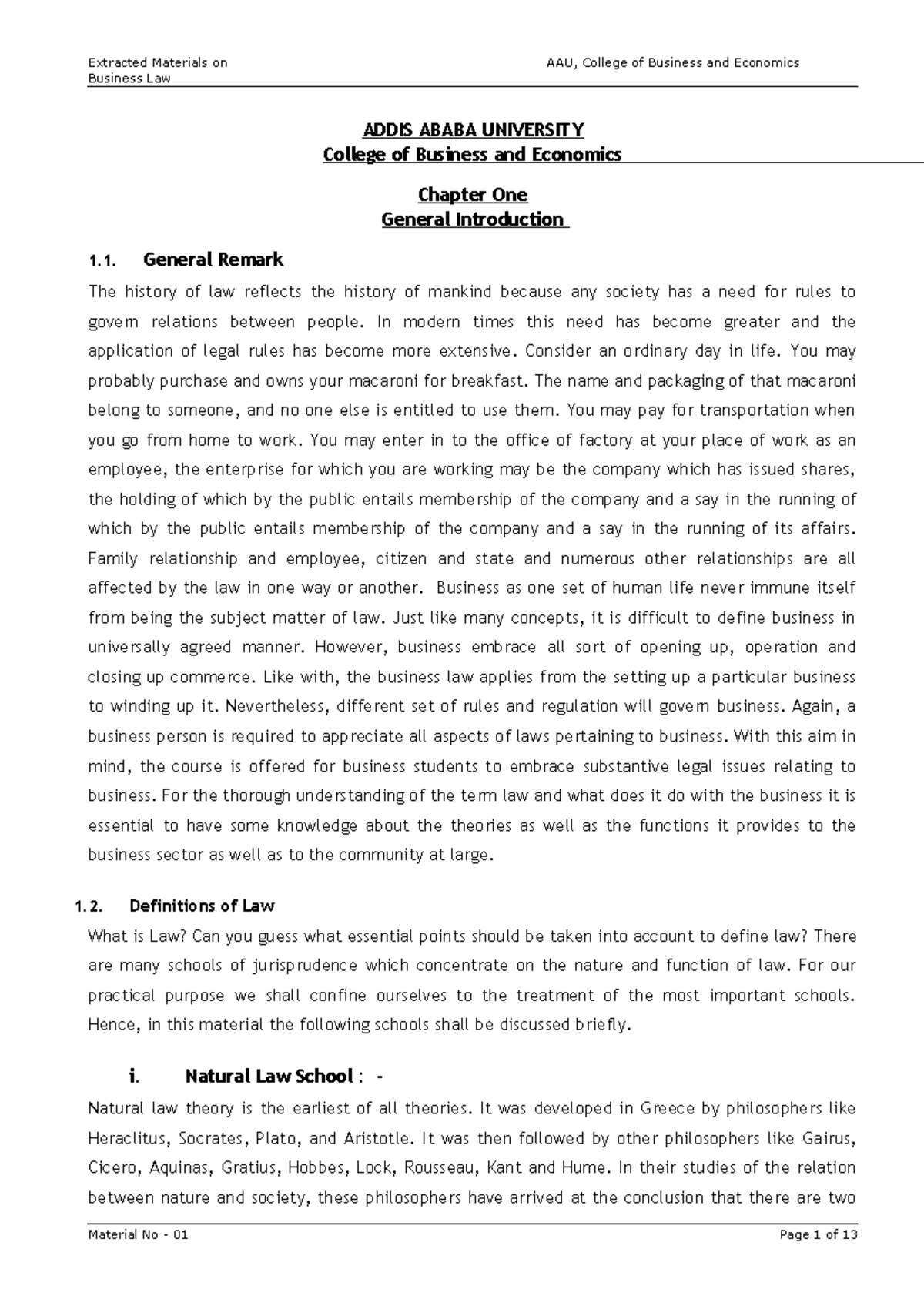 Business Law chap1&2 lecture notes - Business Law ADDIS ABABA ...