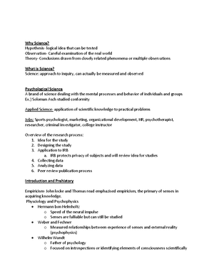 PSY 101 Lecture 1 Notes - PSY 101 Lecture 1 Notes I. What is Psychology ...