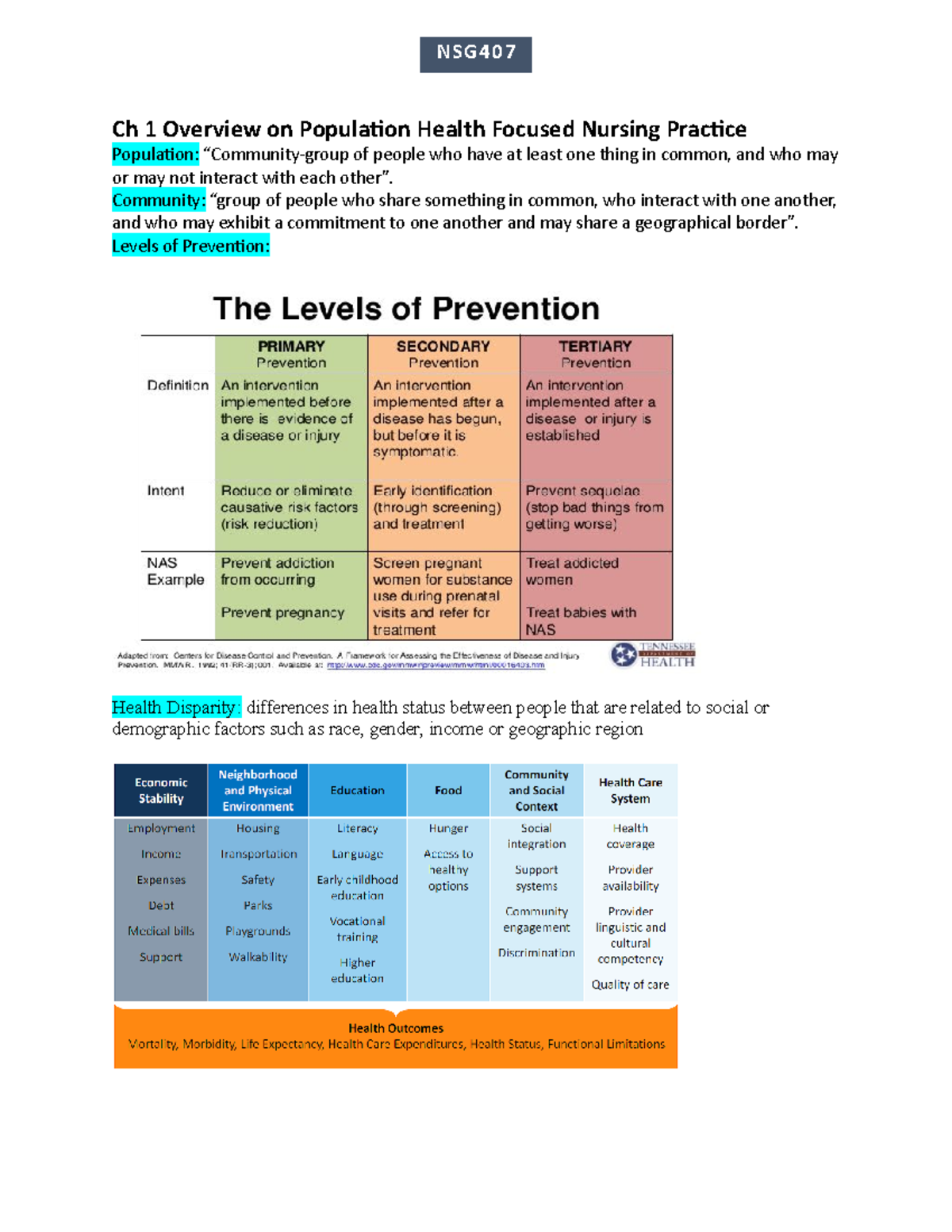 Study Guide NURSING - Ch 1 Overview on Population Health Focused ...