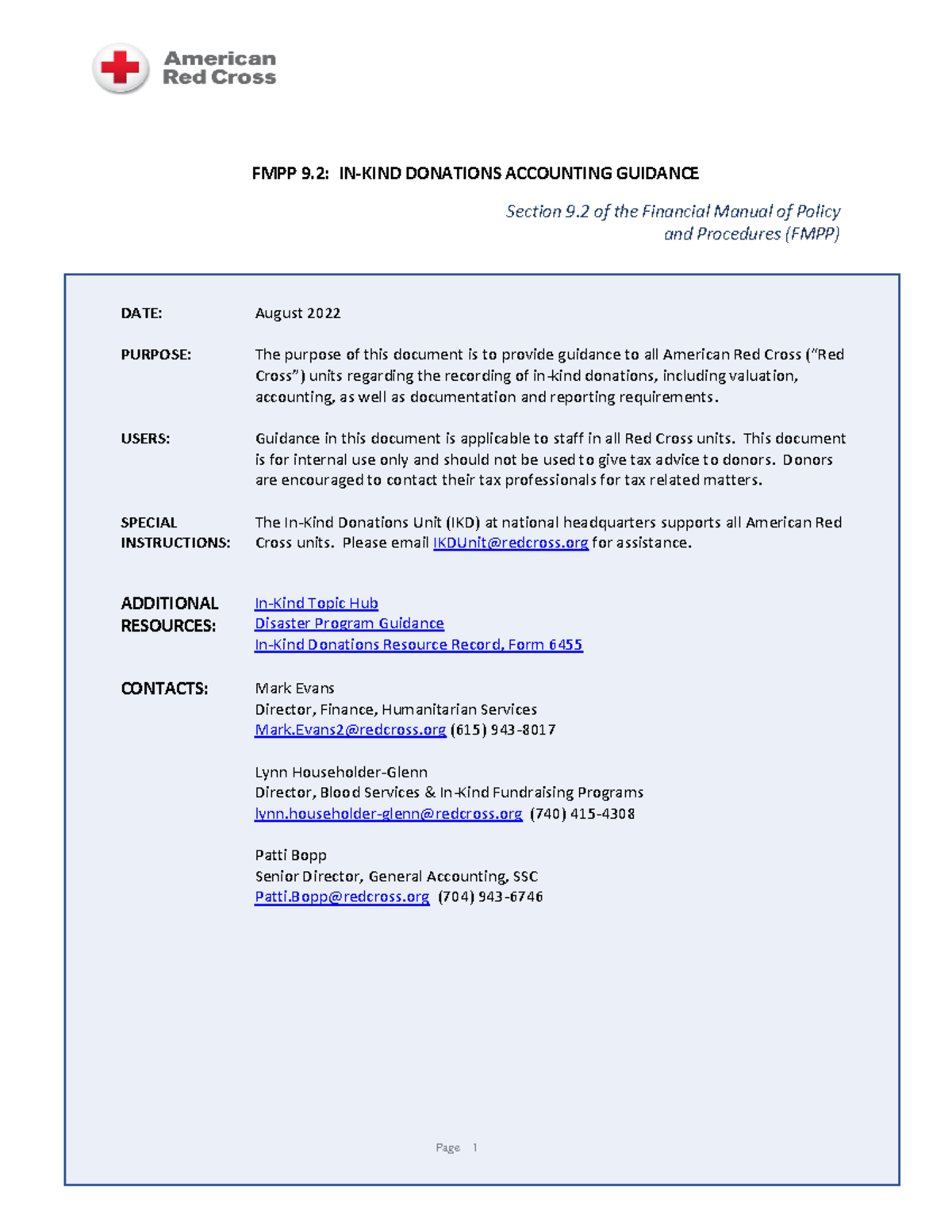 Fmppinkind fghfgh FMPP 9 INKIND DONATIONS ACCOUNTING GUIDANCE