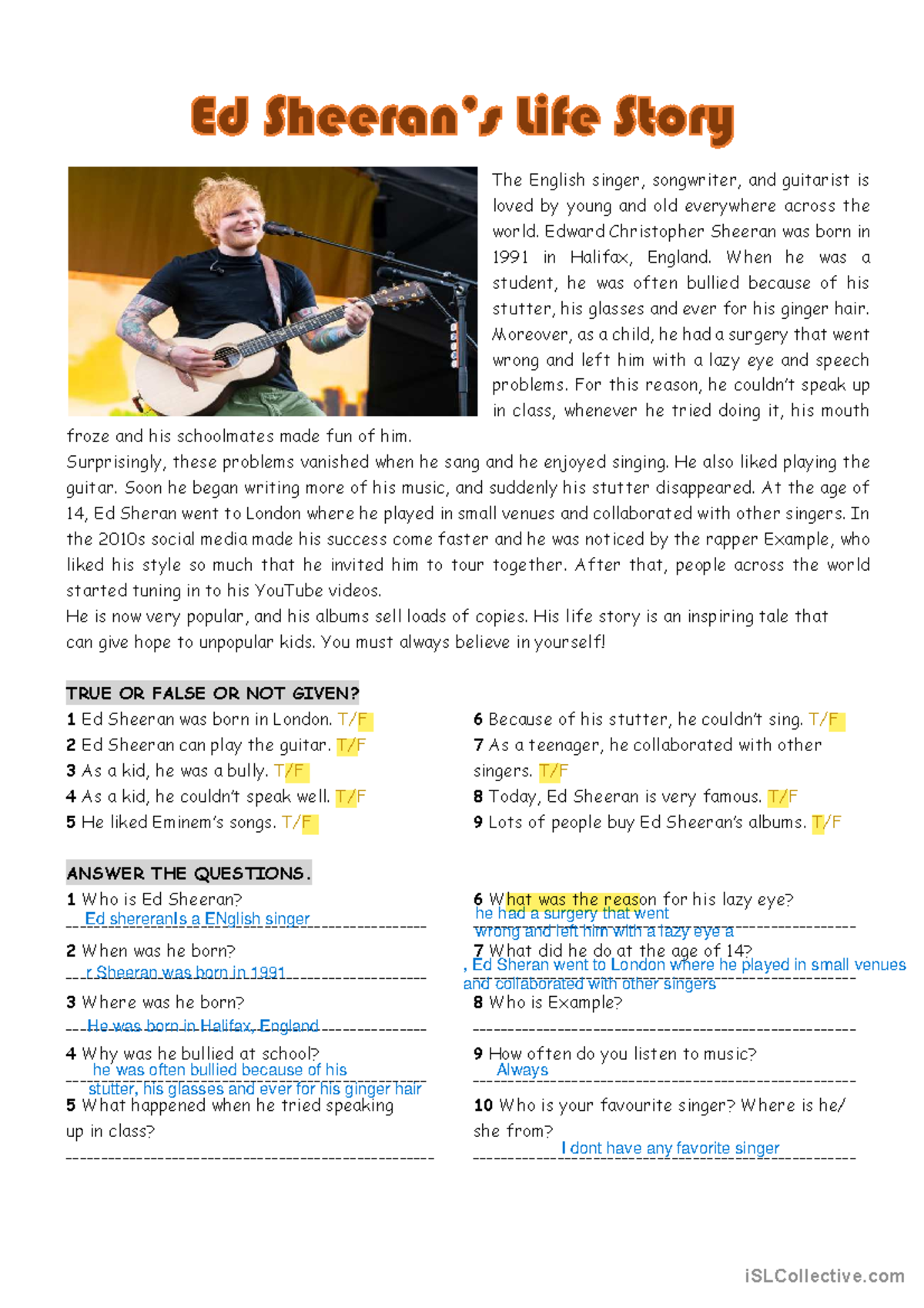 Easy reading - Ed Sheerans life story - The English singer, songwriter ...