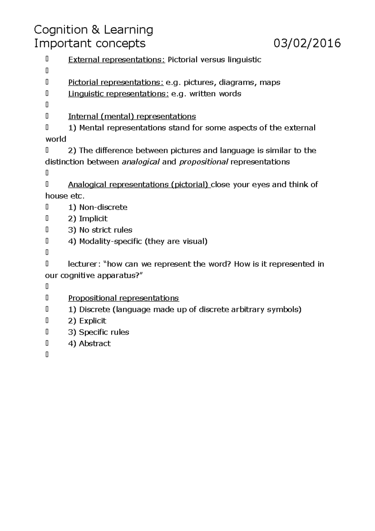 Psyc2020 Learning Cognition Lecture Notes 1 11 Cognition Amp