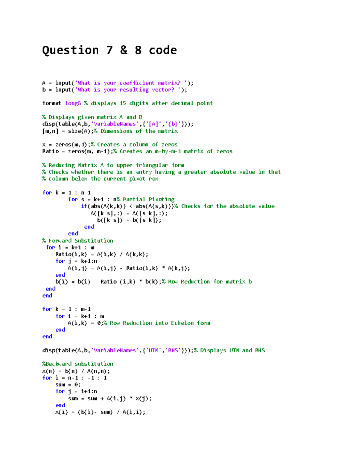 CIV E 295 lab 4 - This is the code for the matrices for lab 4 civ e 295 ...