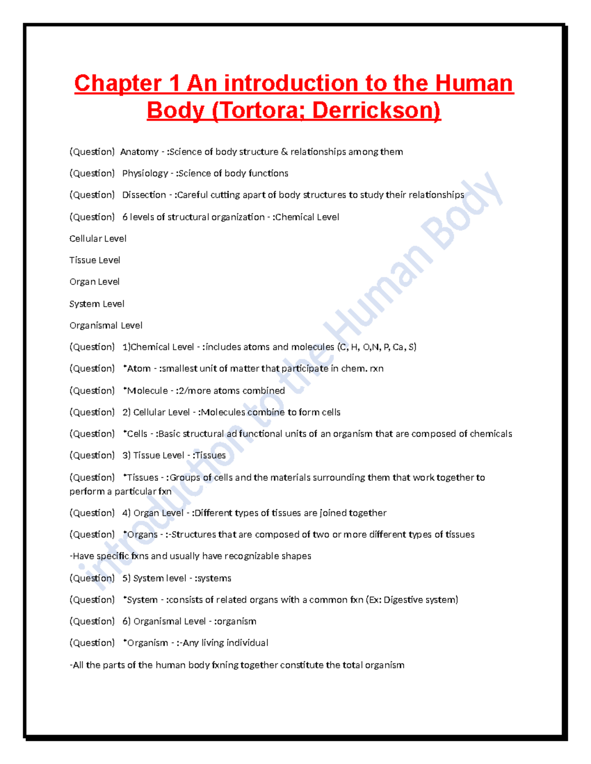 Chapter 1 An introduction to the Human Body - rxn (Question) *Molecule ...