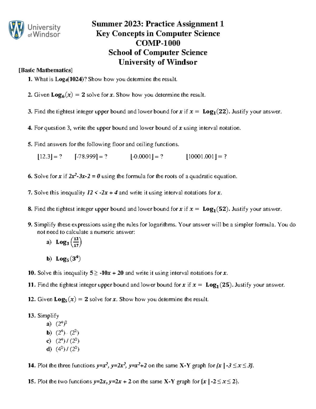 PA01 COMP 1000 S23 - practice assignment - COMP-1000 - U of W - Studocu