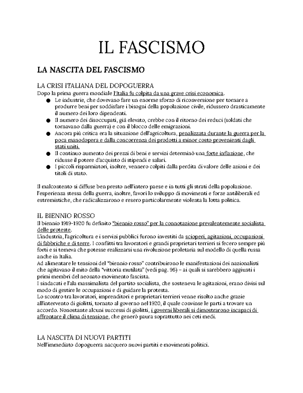 Il Fascismo (Riassunto) - IL FASCISMO LA NASCITA DEL FASCISMO LA CRISI ...