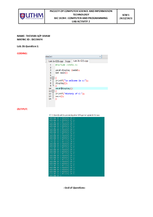 Labactivity 2b - lab - LAB ACTIVITY 2B COMPUTER PROGRAMMING BIC ...