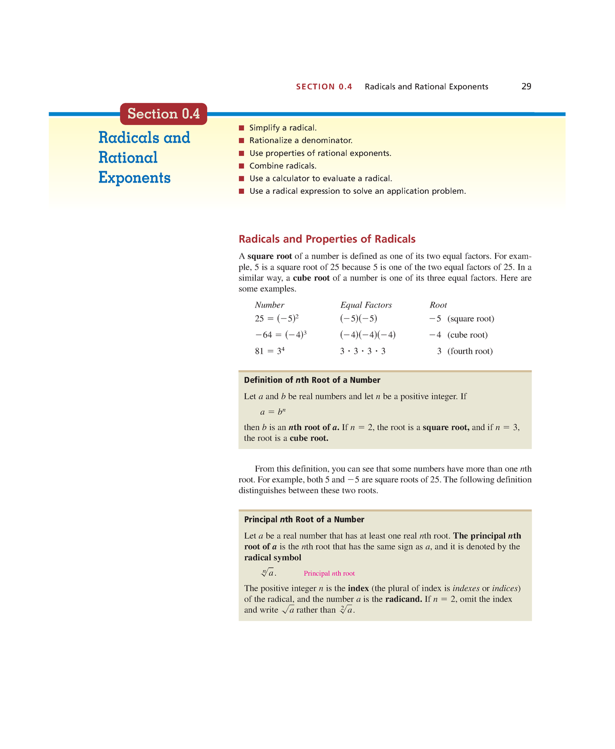 Math ch0-3 - math wokr - S E C T I O N 0. 4 Radicals and Rational ...