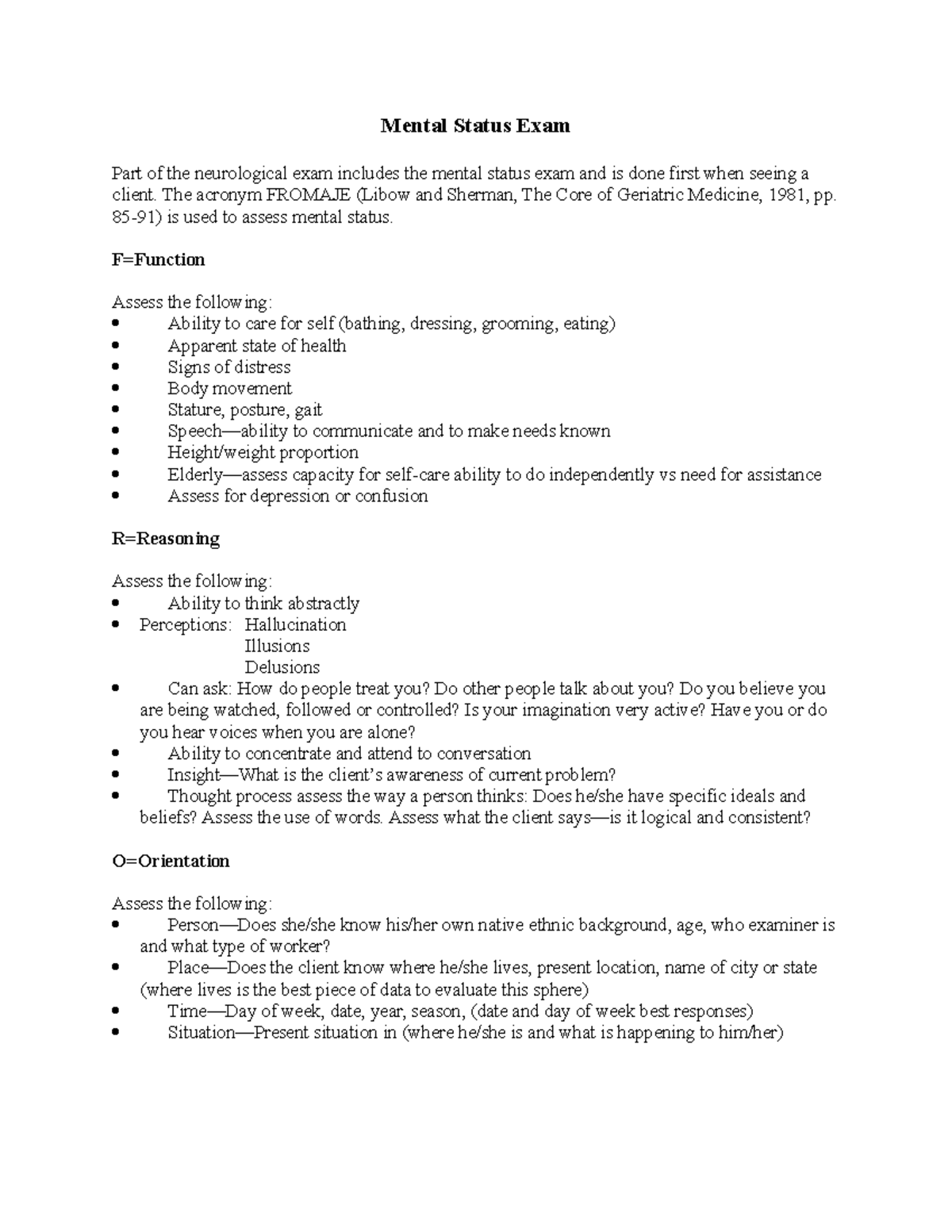 MSE Mental Status Mental Status Exam Part Of The Neurological Exam 