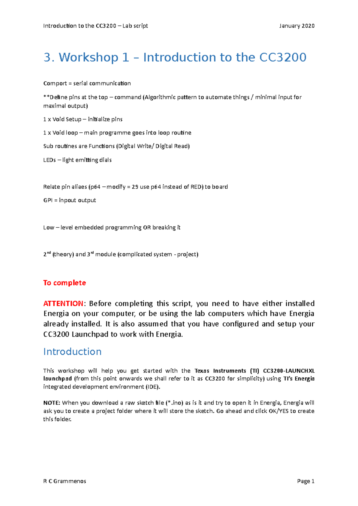 Workshop Script 1 Intro to the CC3200 - 3. Workshop 1 – Introduction to ...