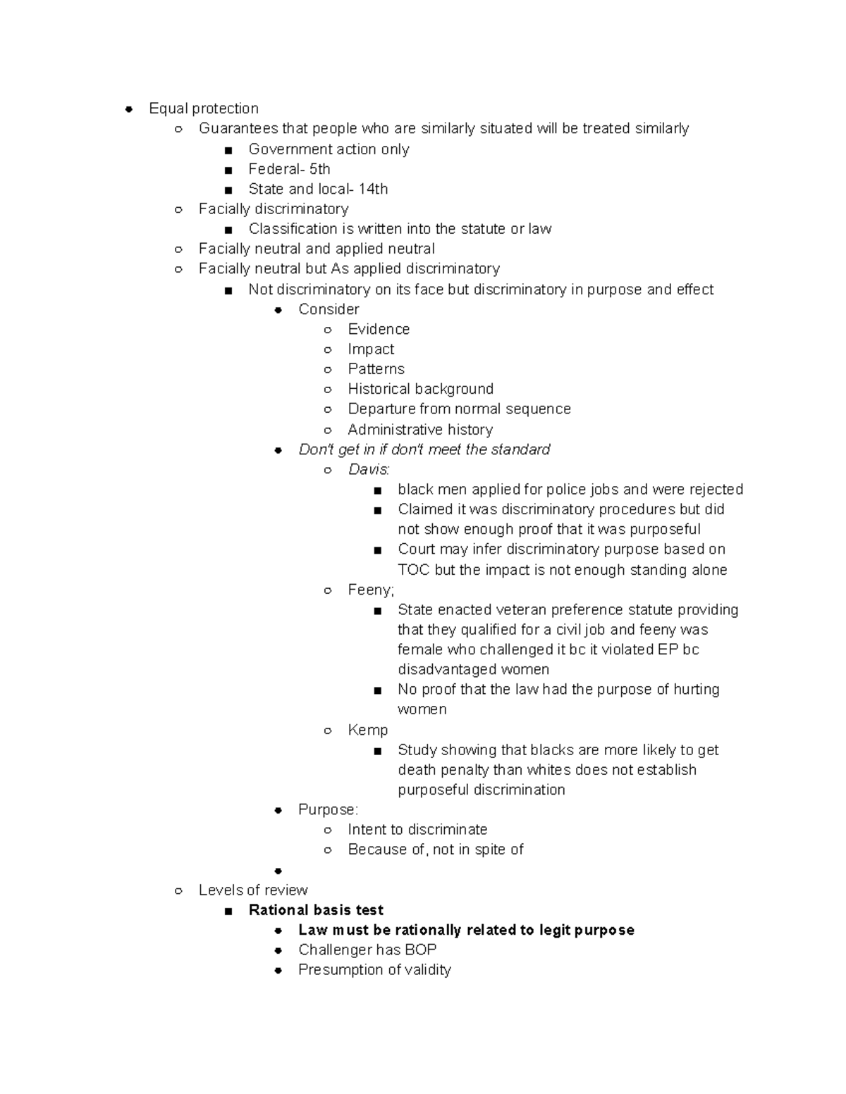 Condensed outline final - Equal protection Guarantees that people who ...