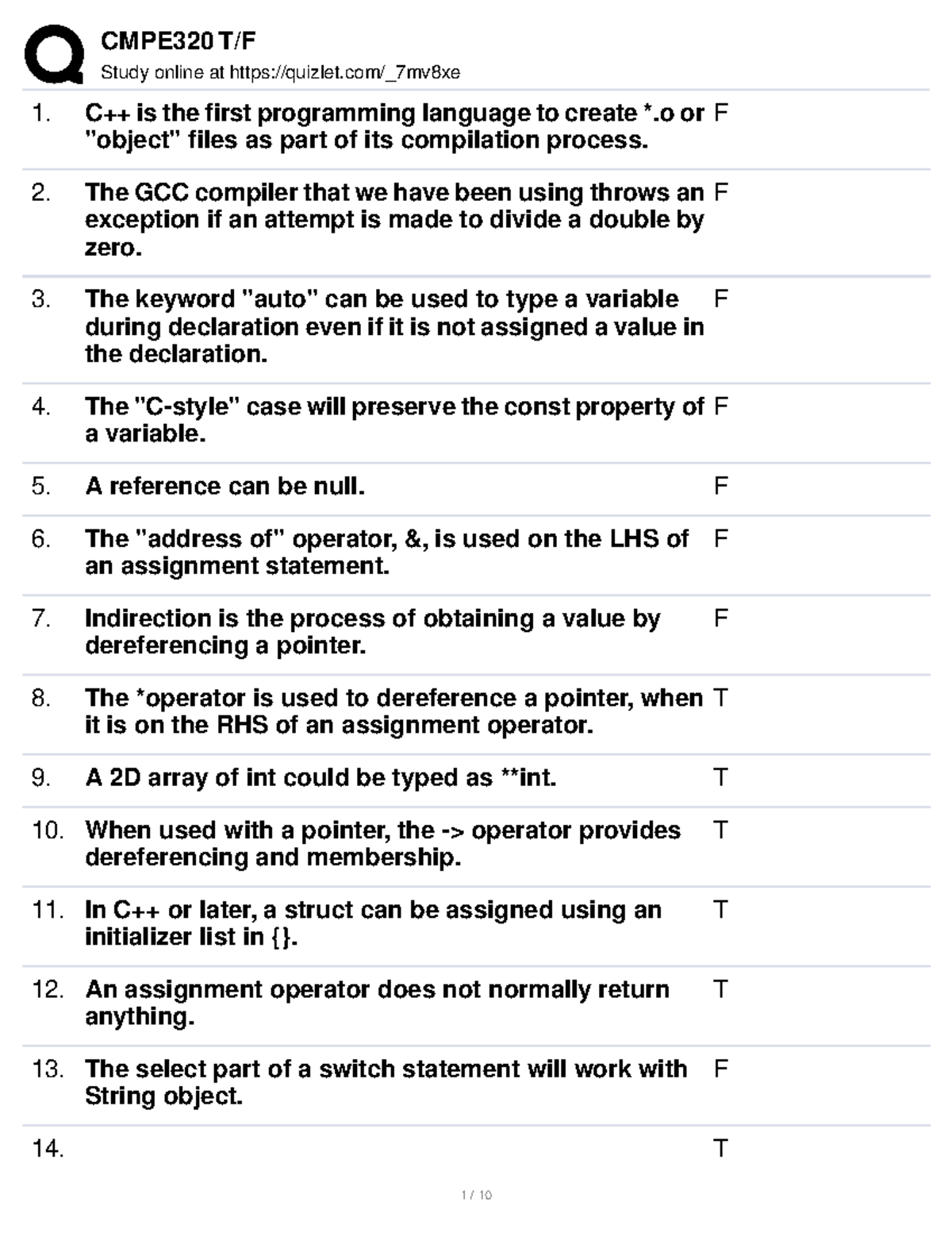 Quizlet - Some stuff - CMPE320 T/F Study online at quizlet/_7mv8xe C++ ...