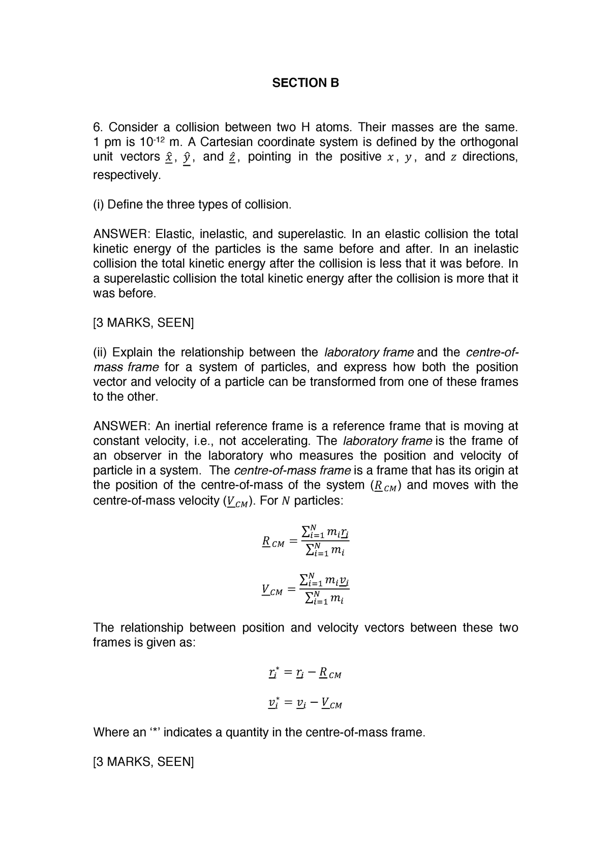 Chem Maths And Physics 1 May 21 Physics Answers Section B Consider A Collision Between Two Studocu