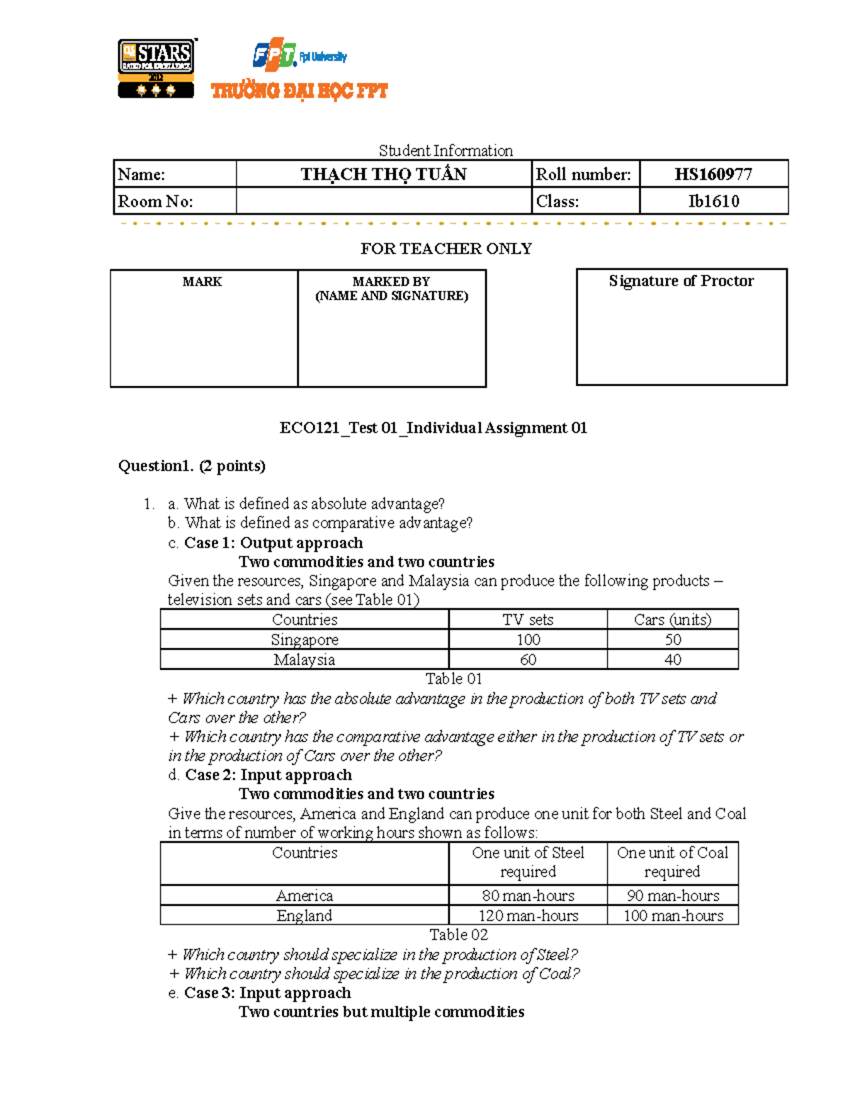 ECO121 Test-01 Individual-Assignment-0123 - Student Information Name ...