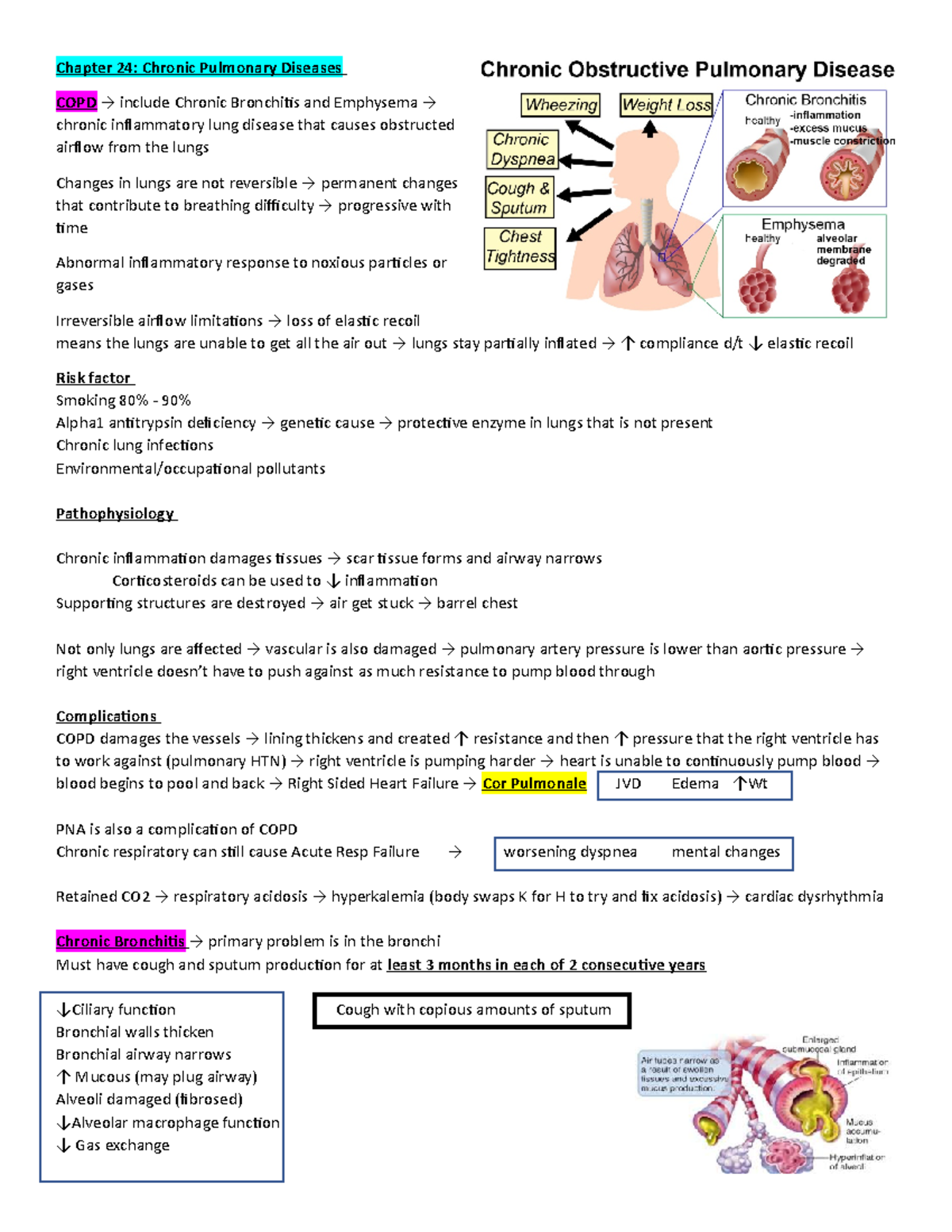 ADV wk 6 ch 24 notes, for 2021-2022 - Chapter 24: Chronic Pulmonary ...