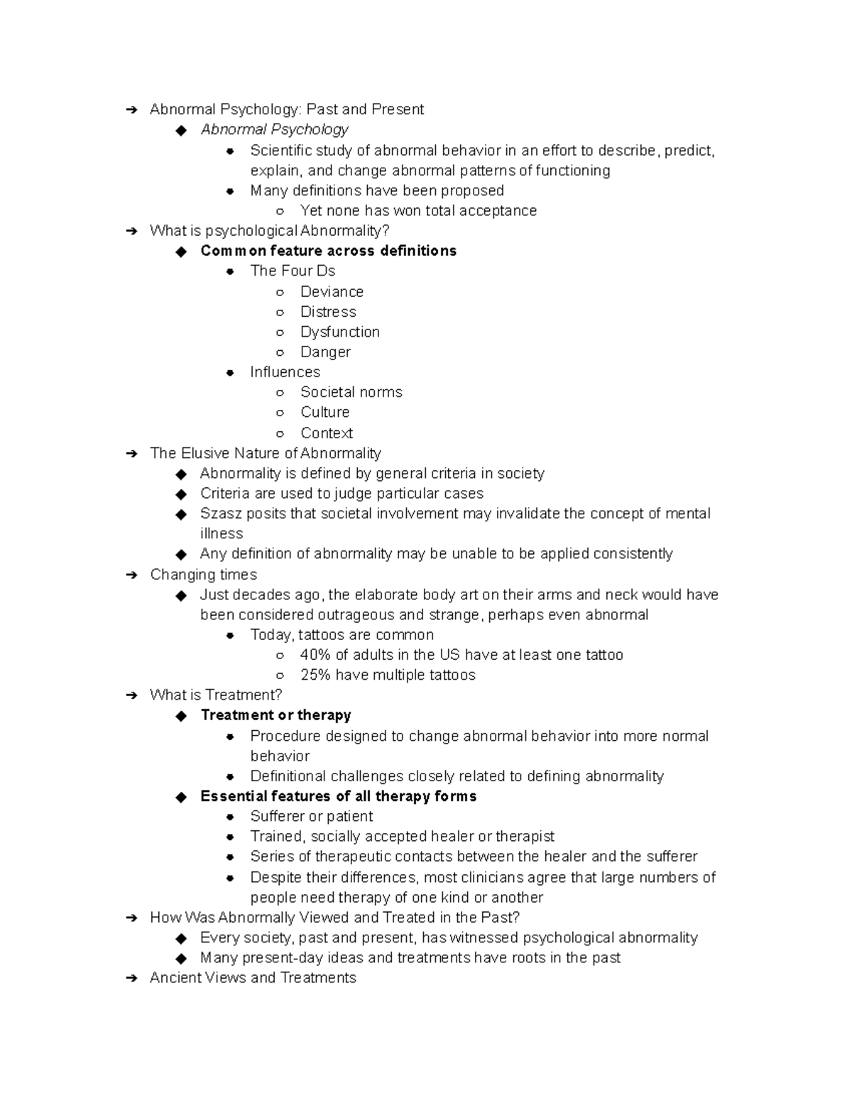 Past and present - notes from powerpoint - Abnormal Psychology: Past ...