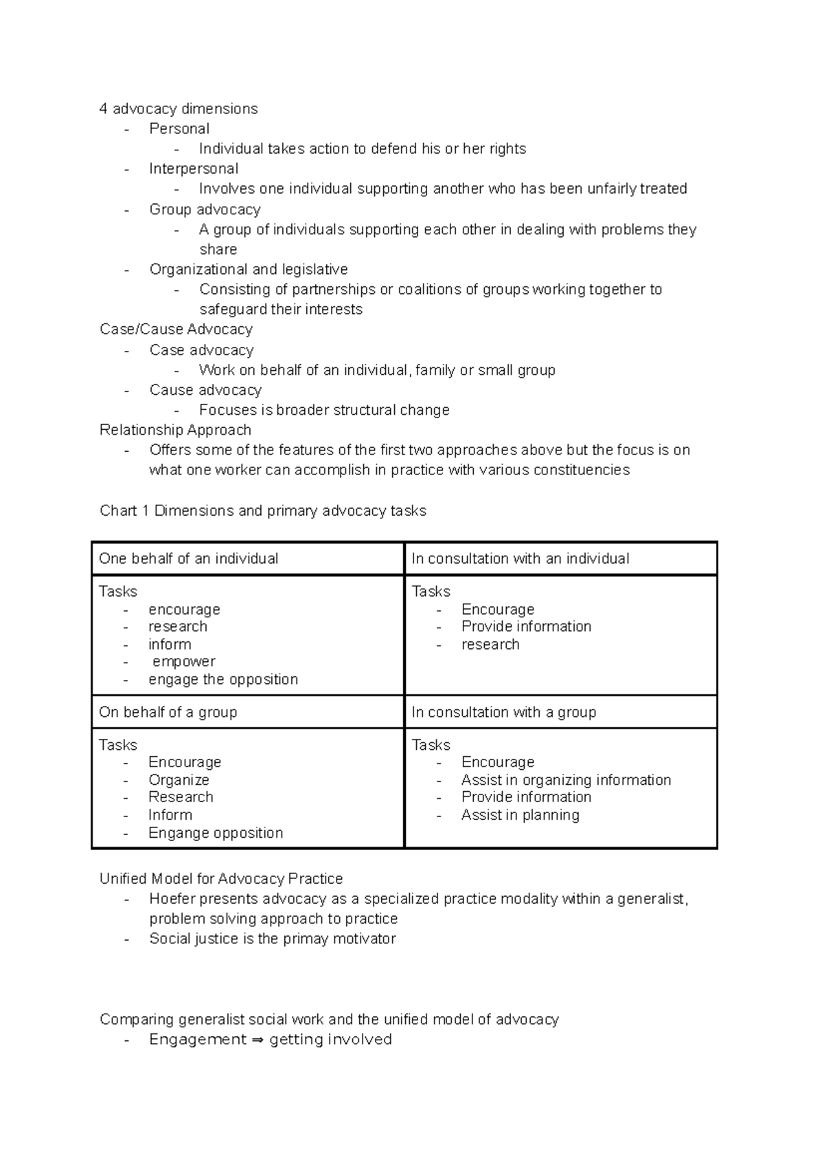 Lecture 2 advocacy - Notes from Shelly - 4 advocacy dimensions ...