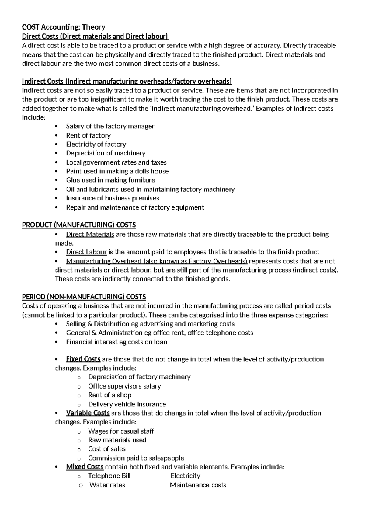 Cost accounting - COST Accounting: Theory Direct Costs (Direct ...