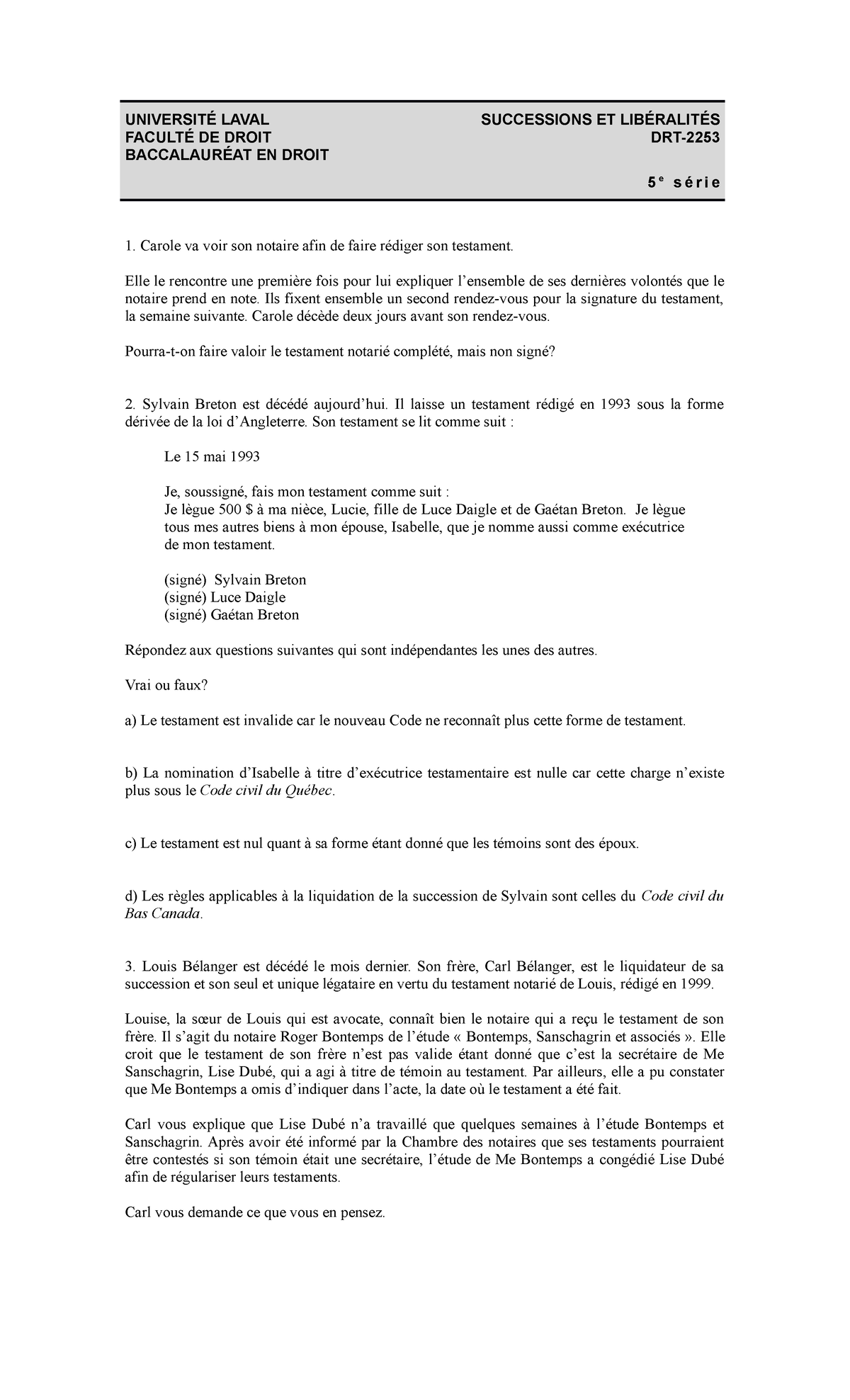 Exercices Cours 5 2021 - Ulaval - UNIVERSITÉ LAVAL FACULTÉ DE DROIT ...