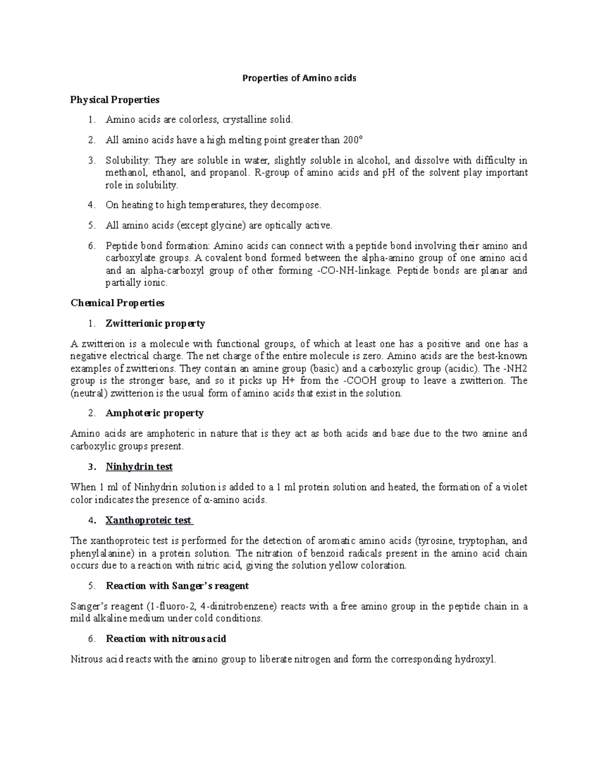 Properties of Amino acids Properties of Amino acids Physical