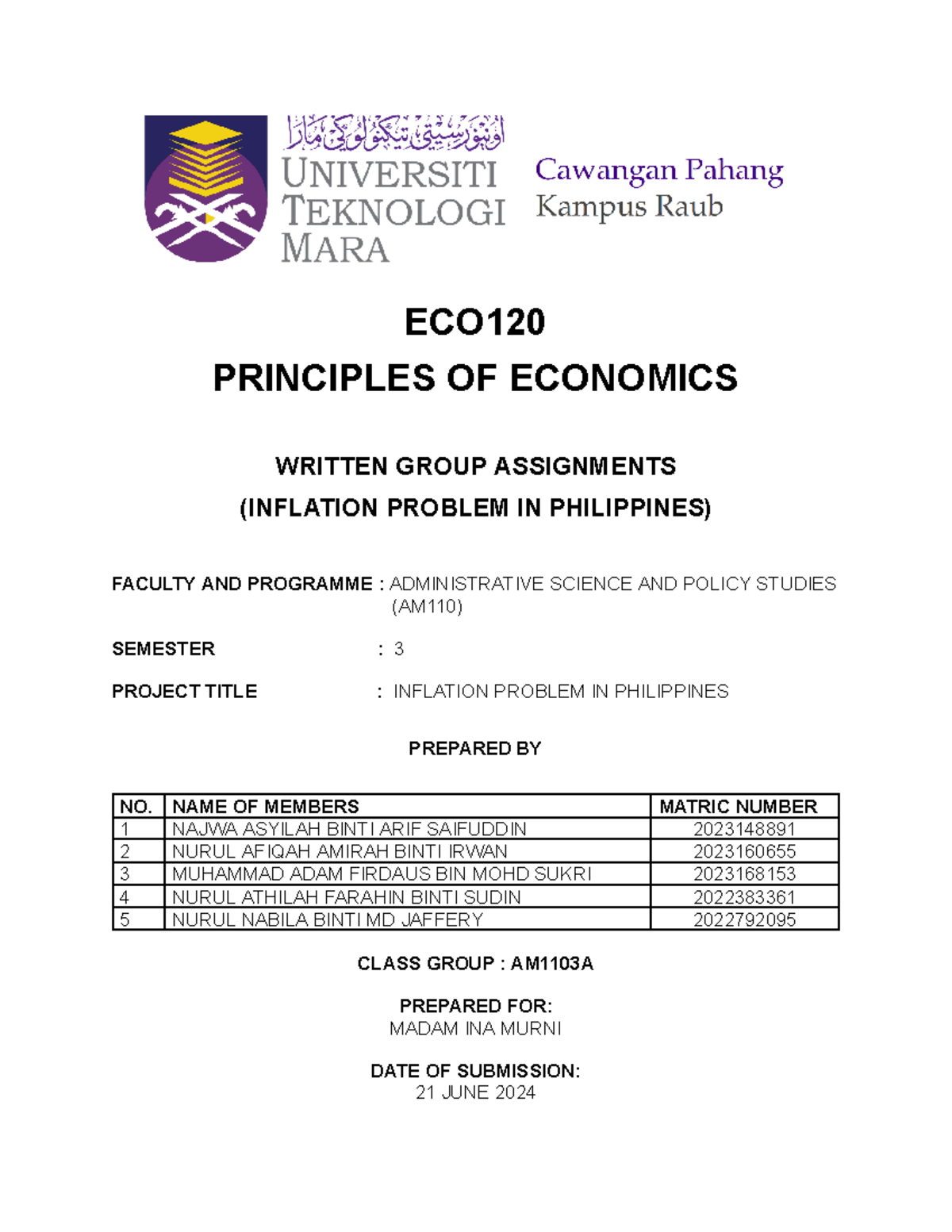 ECO120 Assignment - ECO PRINCIPLES OF ECONOMICS WRITTEN GROUP ...