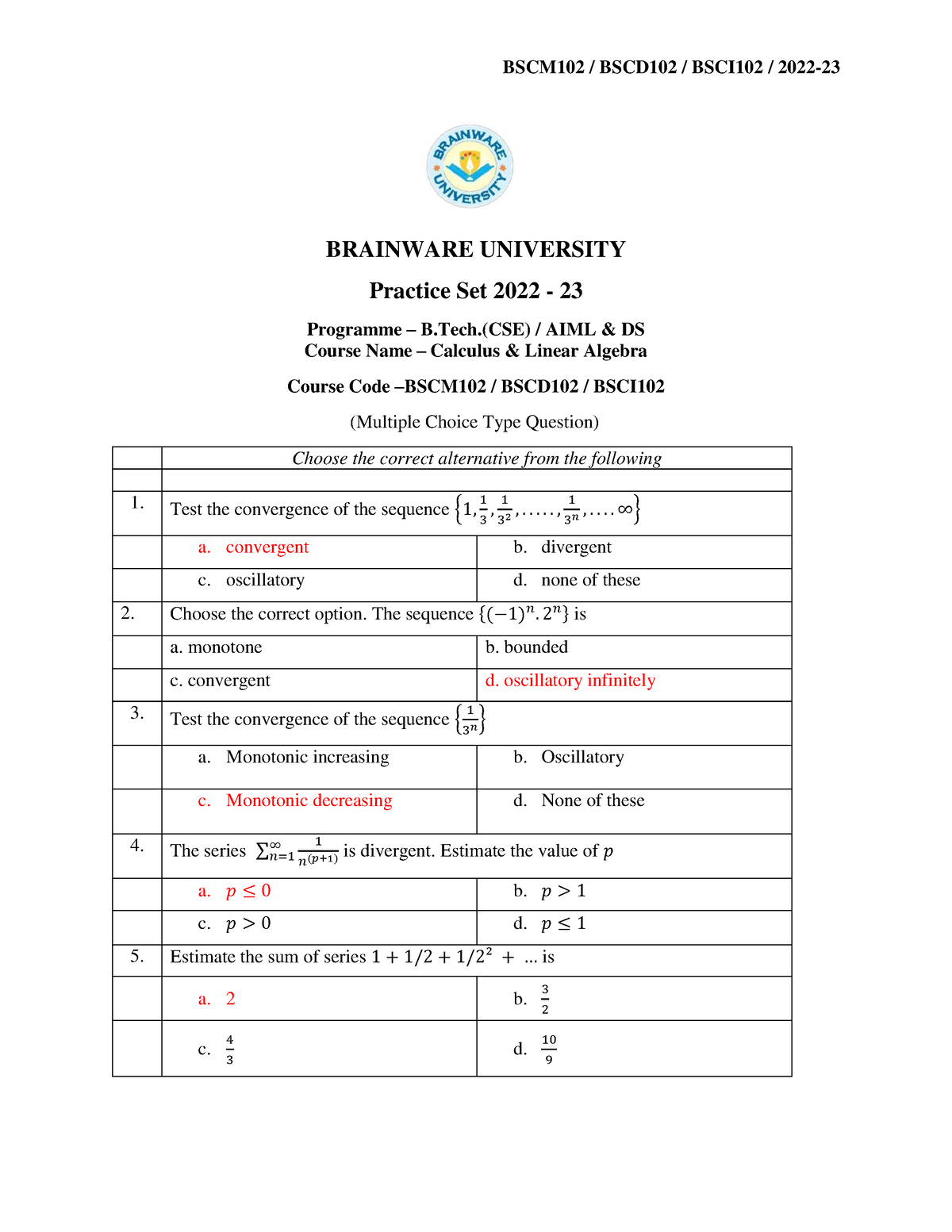 BSCM102 Practice Set 1 - HELP ME - BRAINWARE UNIVERSITY Practice Set ...