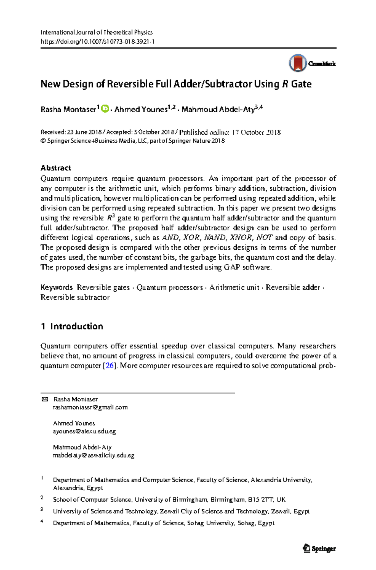 0000 New Design of Reversible Full Adder-Subtractor Using R Gate - doi ...