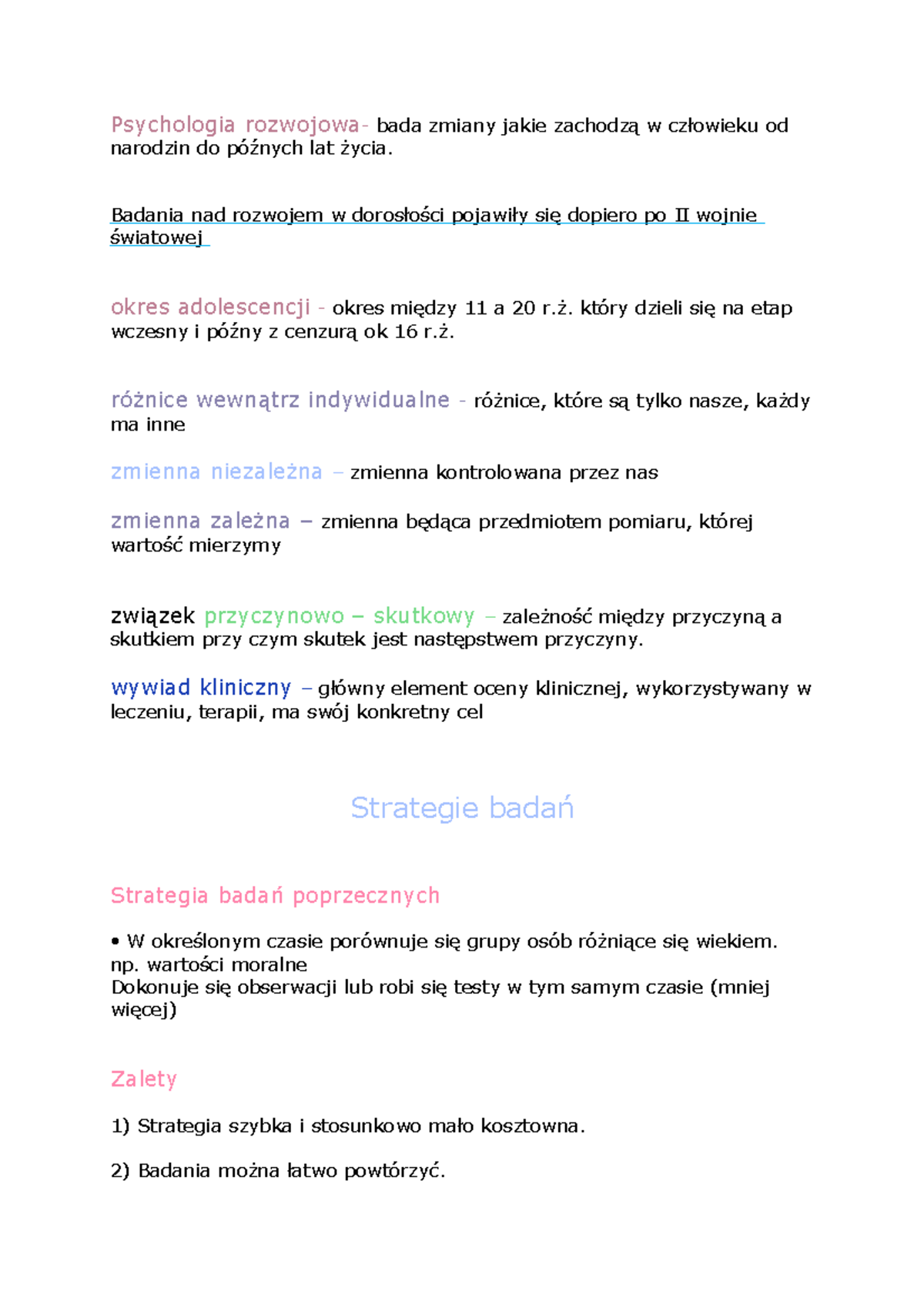 Metody i strategie badań psychologia rozwojowa - Psychologia rozwojowa