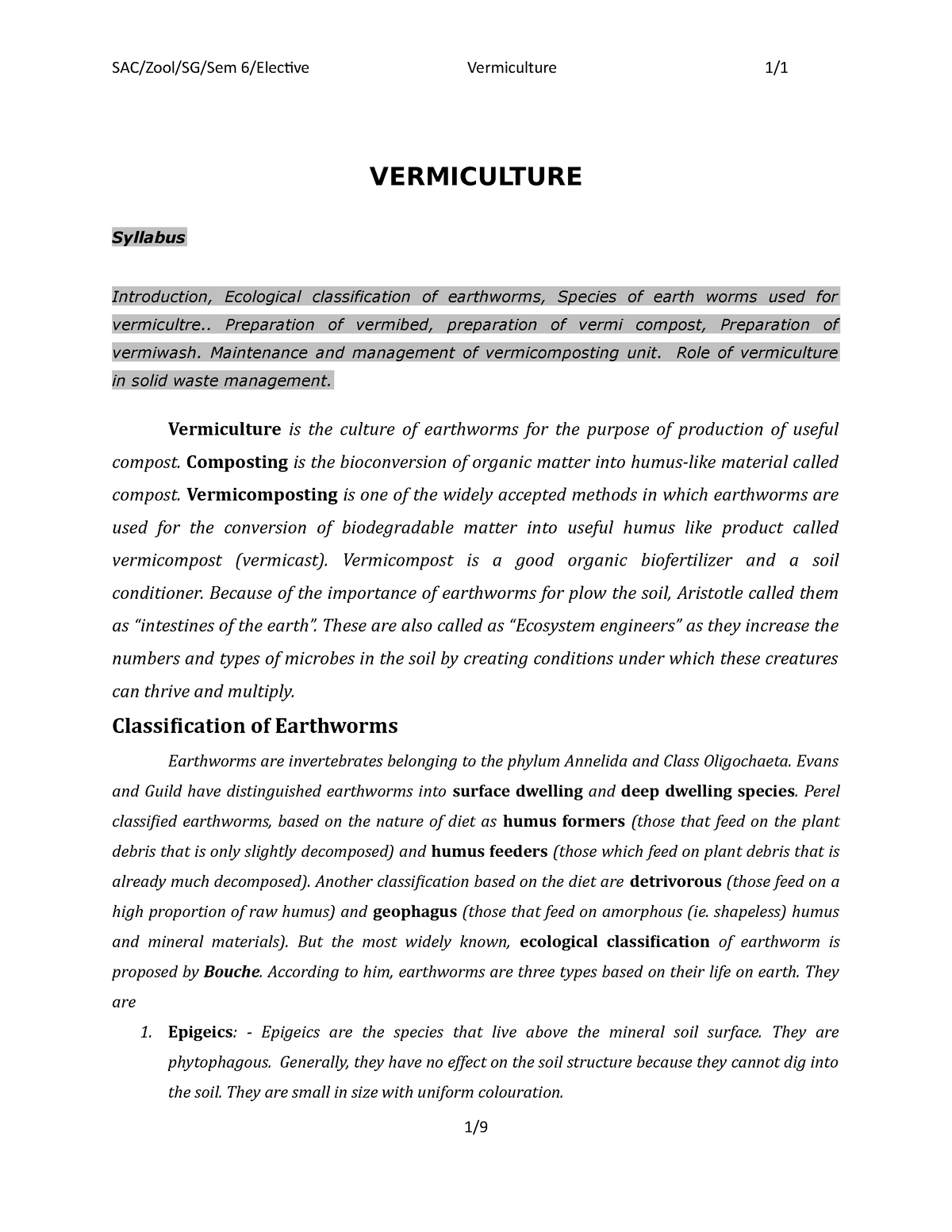 vermiculture project literature review