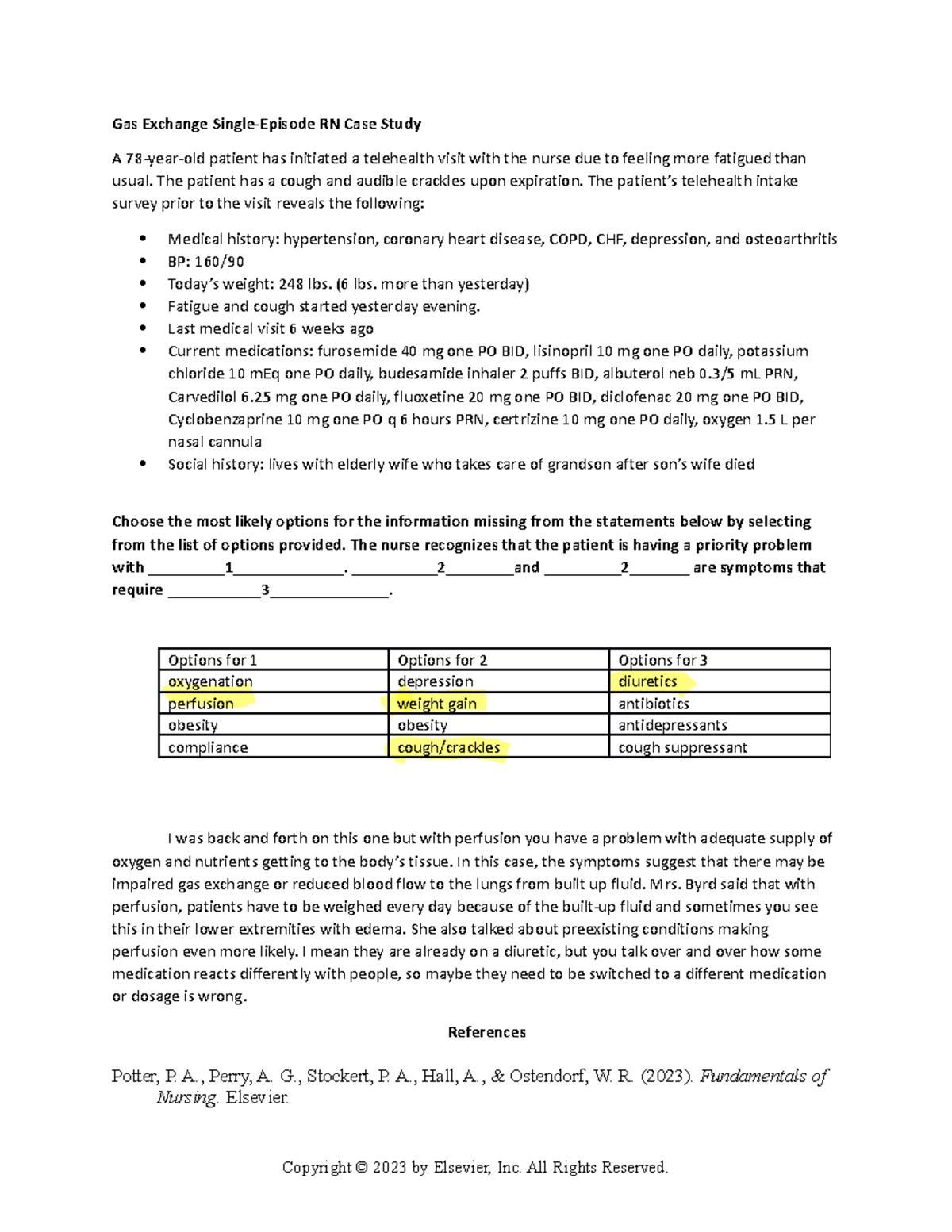 Week 8 CPA Oxygenation Assignment Case Study Gas Exchange SingleEpisode RN Case Study A Studocu