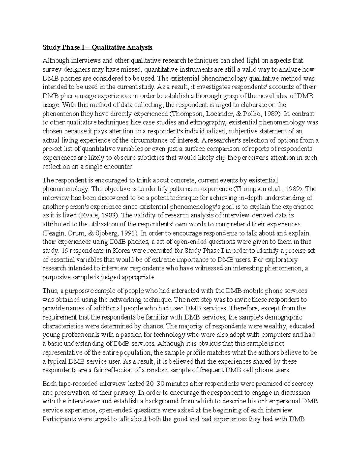 Study Phase I – Qualitative Analysis - Study Phase I – Qualitative ...